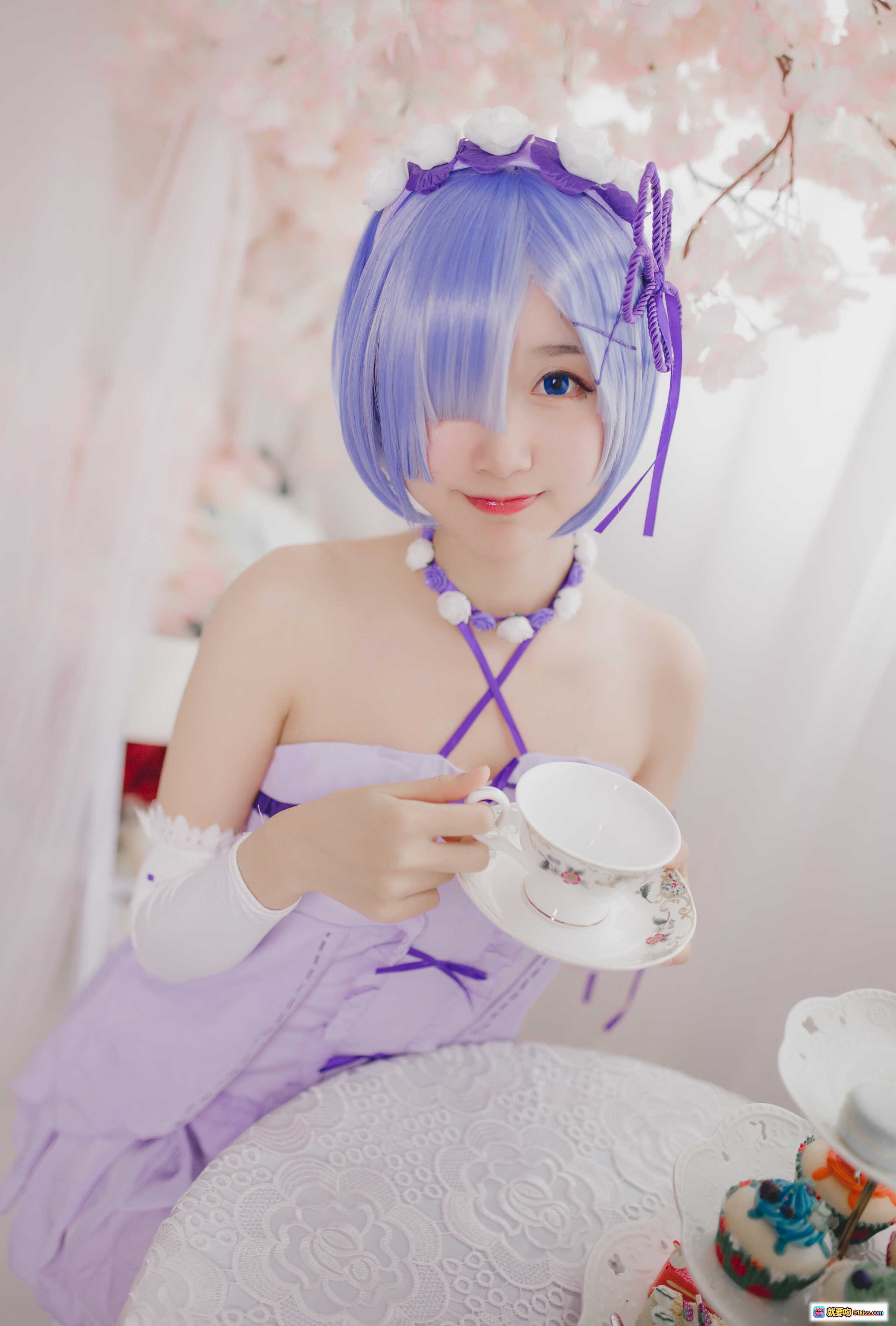 图片[9] - 木绵绵OwO雷姆生日Cosplay写真 | 紫发少女紫色洛丽塔裙装 | 甜美蕾丝配饰+蛋糕花束场景 | 24P高清图集 - 就要吻