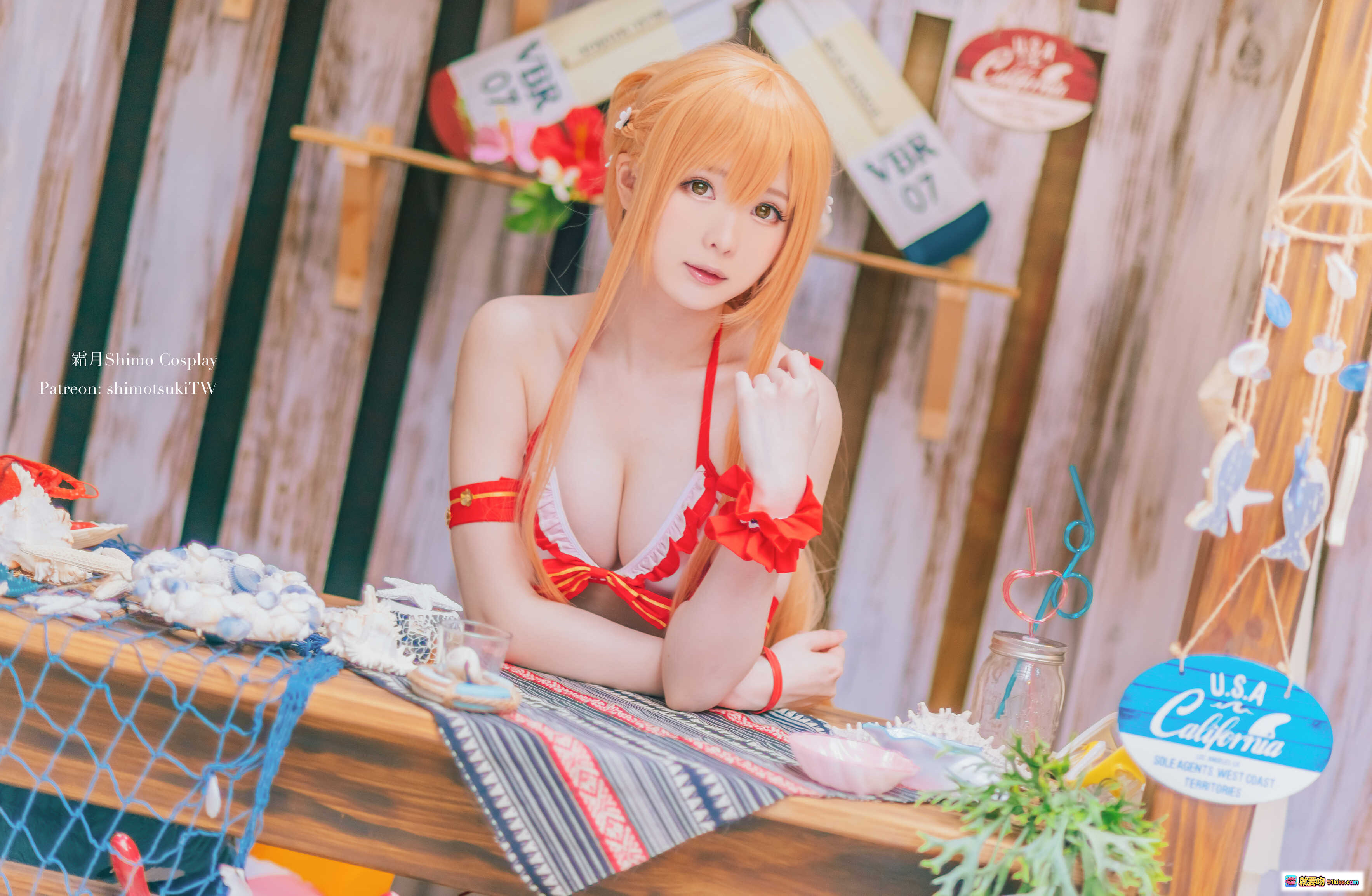 图片[9] - 霜月Shimo Cosplay亚丝娜泳装写真｜白色红边比基尼+高开衩裙摆｜海边主题场景｜17P高清图集 - 就要吻