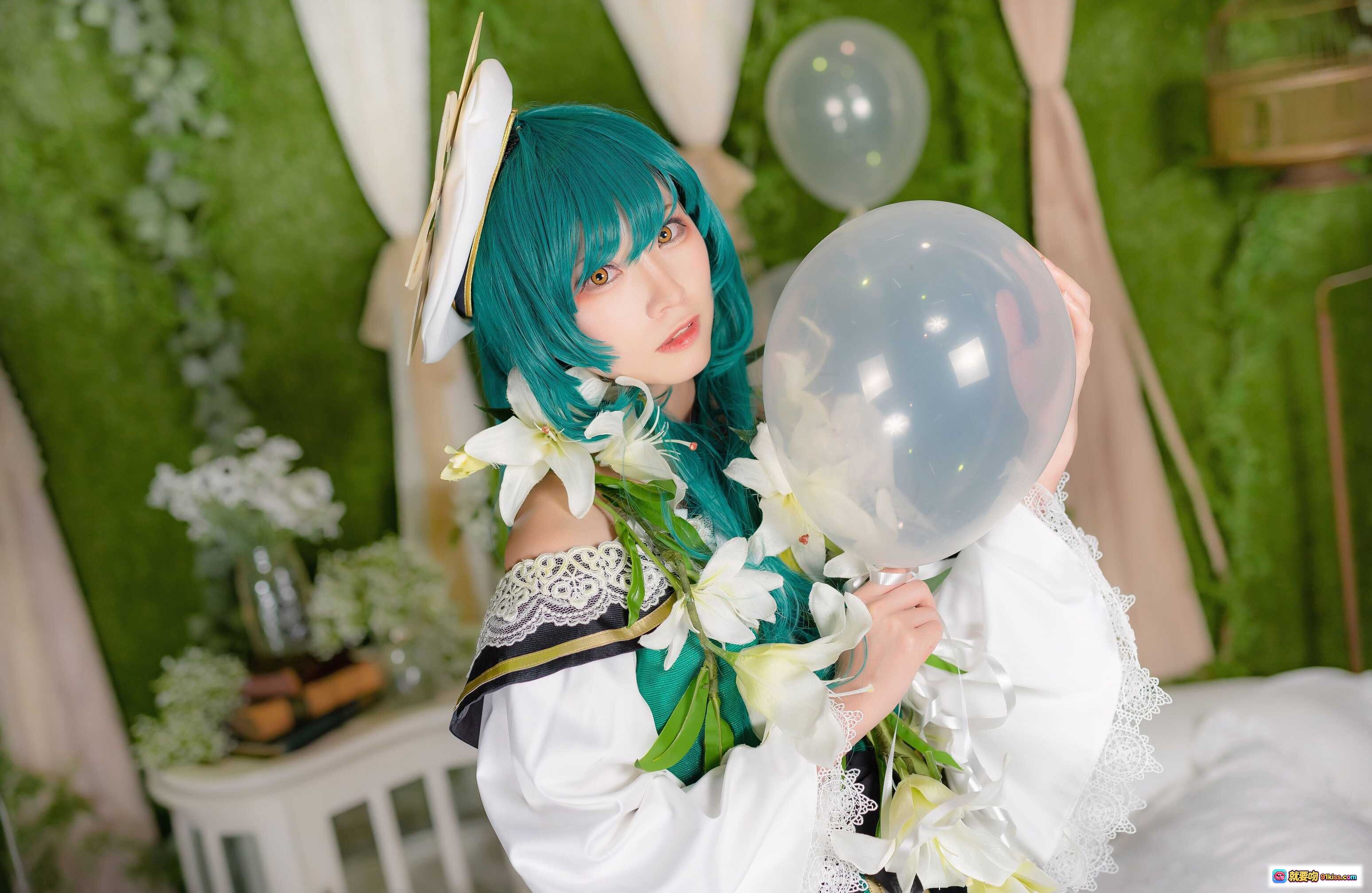 图片[7] - Kitaro绮太郎NO.059怪物弹珠cosplay 绿发少女蕾丝伞白花写真 甜美梦幻场景摄影 - 就要吻