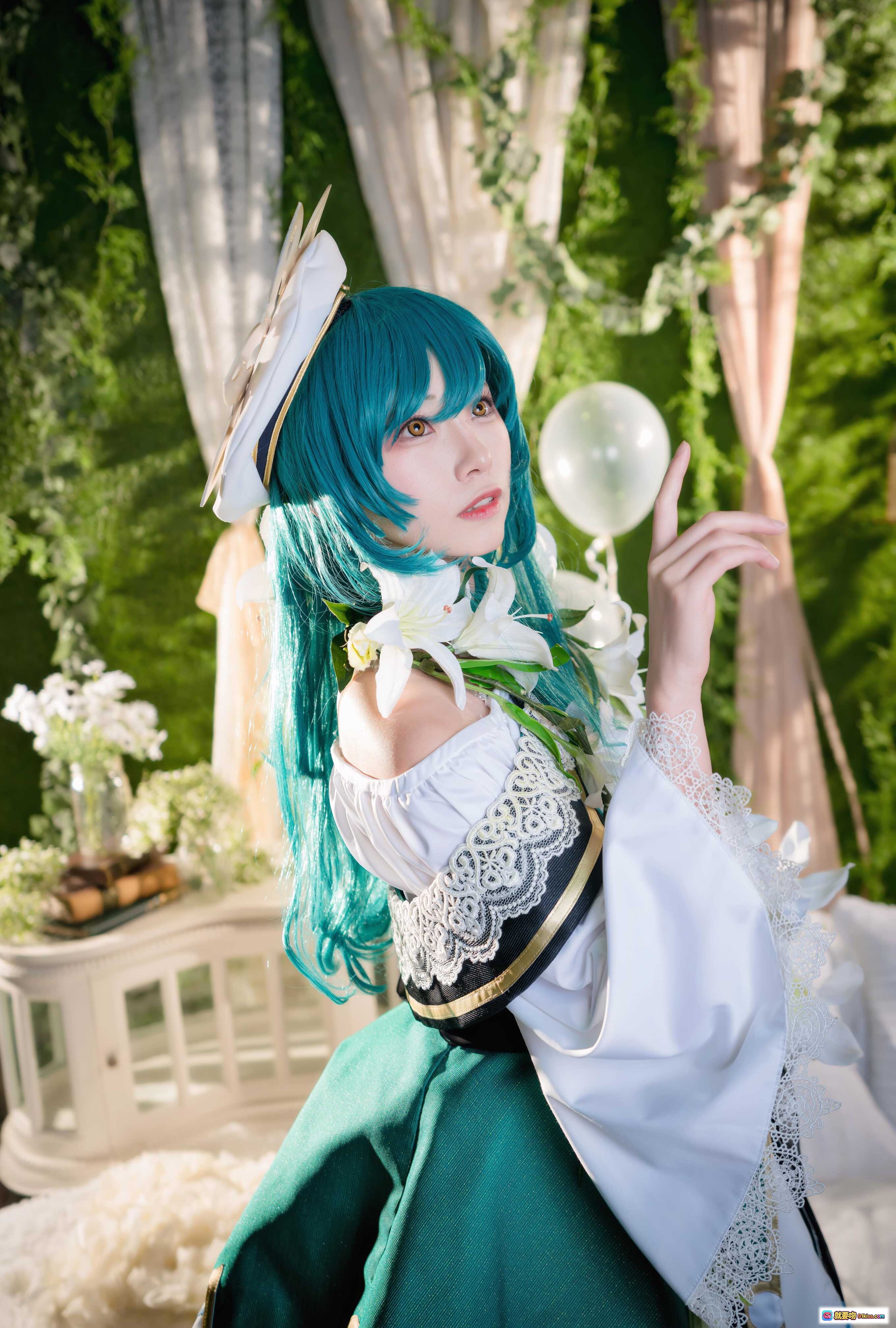 图片[3] - Kitaro绮太郎NO.059怪物弹珠cosplay 绿发少女蕾丝伞白花写真 甜美梦幻场景摄影 - 就要吻