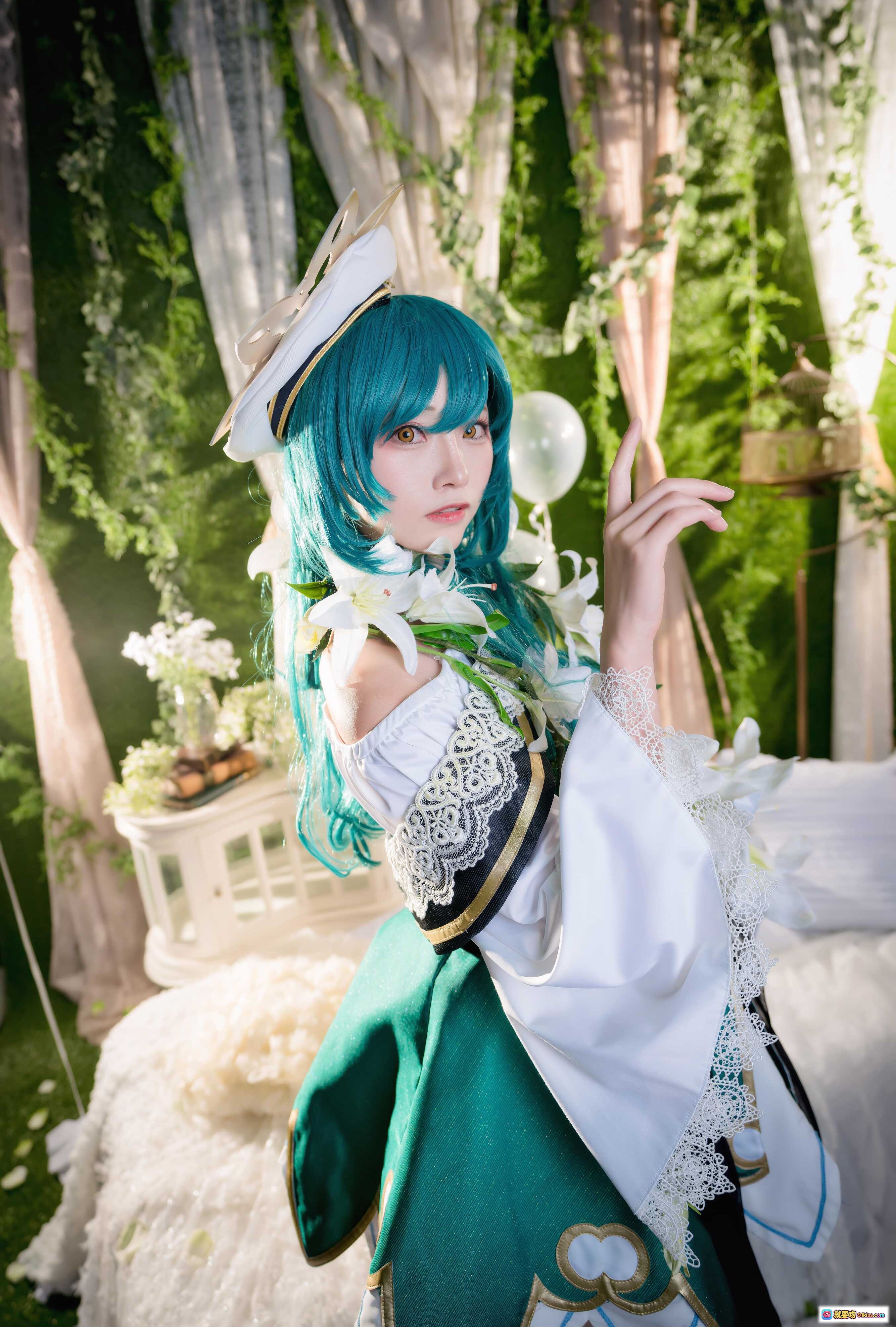 图片[8] - Kitaro绮太郎NO.059怪物弹珠cosplay 绿发少女蕾丝伞白花写真 甜美梦幻场景摄影 - 就要吻