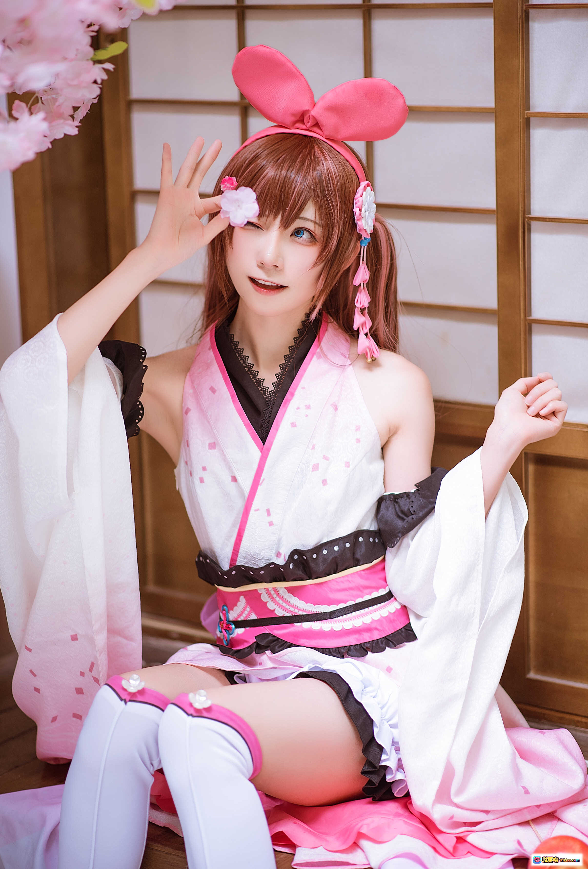 图片[5] - Kitaro绮太郎NO.010绊爱碧蓝航线粉系cosplay写真 粉色兔耳双马尾日式和风场景美少女摄影集 - 就要吻