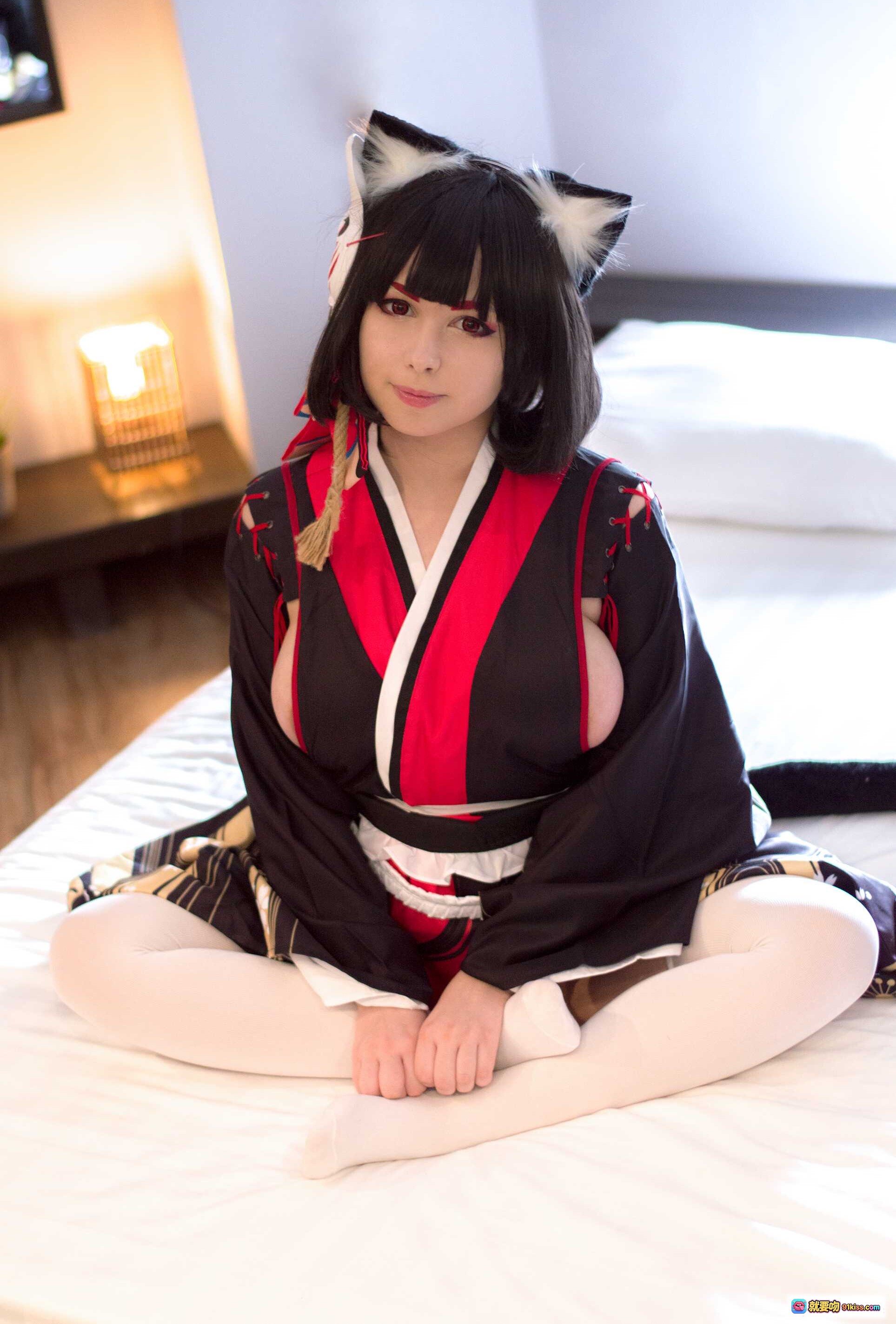 图片[3] - 017 Yoshinobi Yamashiro 猫耳泳装自拍 美女COS写真 镜前摆拍 白袜黑尾 时尚室内场景 - 就要吻