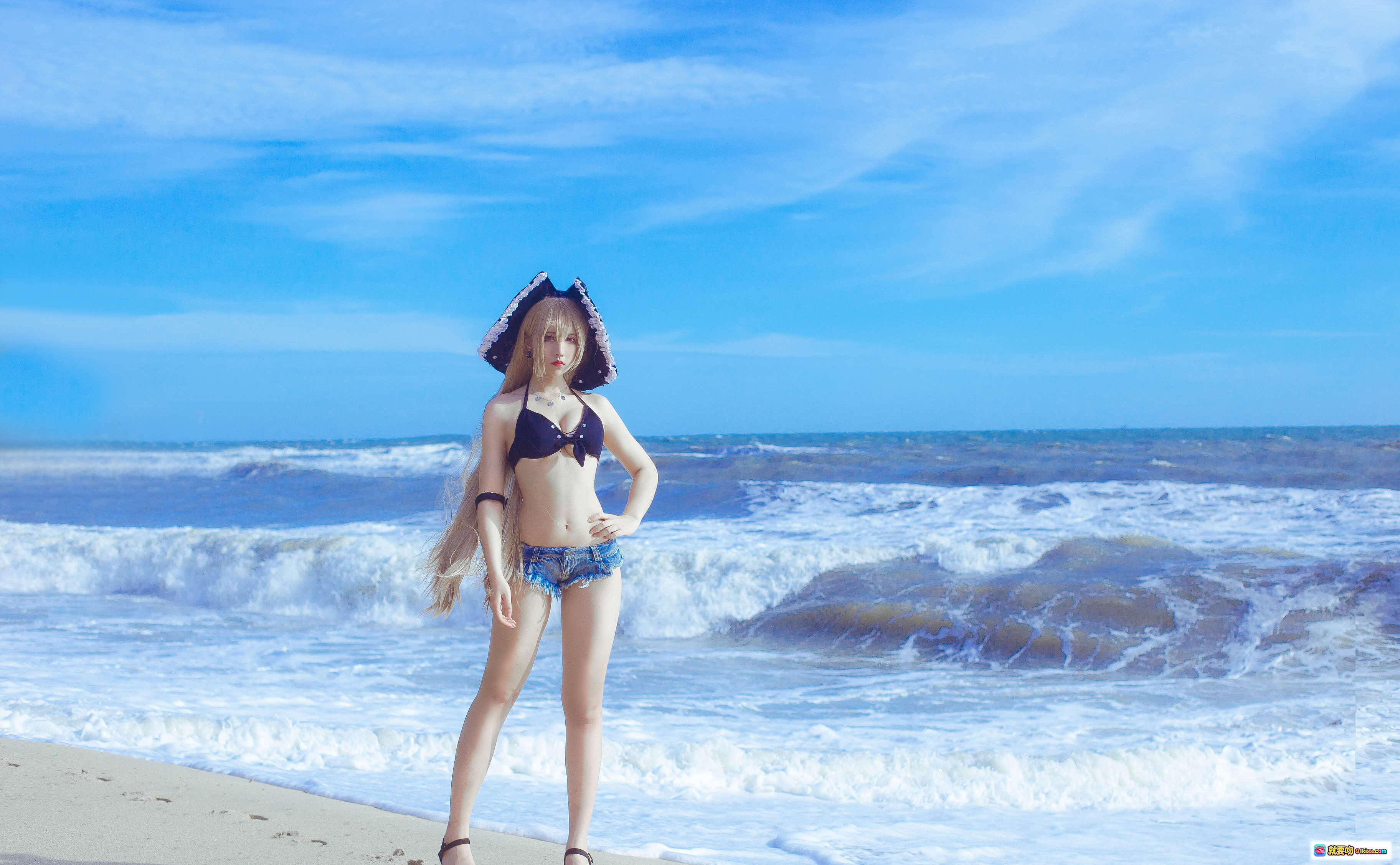 九曲Jean NO.036 碧蓝航线 让巴尔 海滩比基尼写真 10P高清美图 蓝天海浪少女风情 - 就要吻