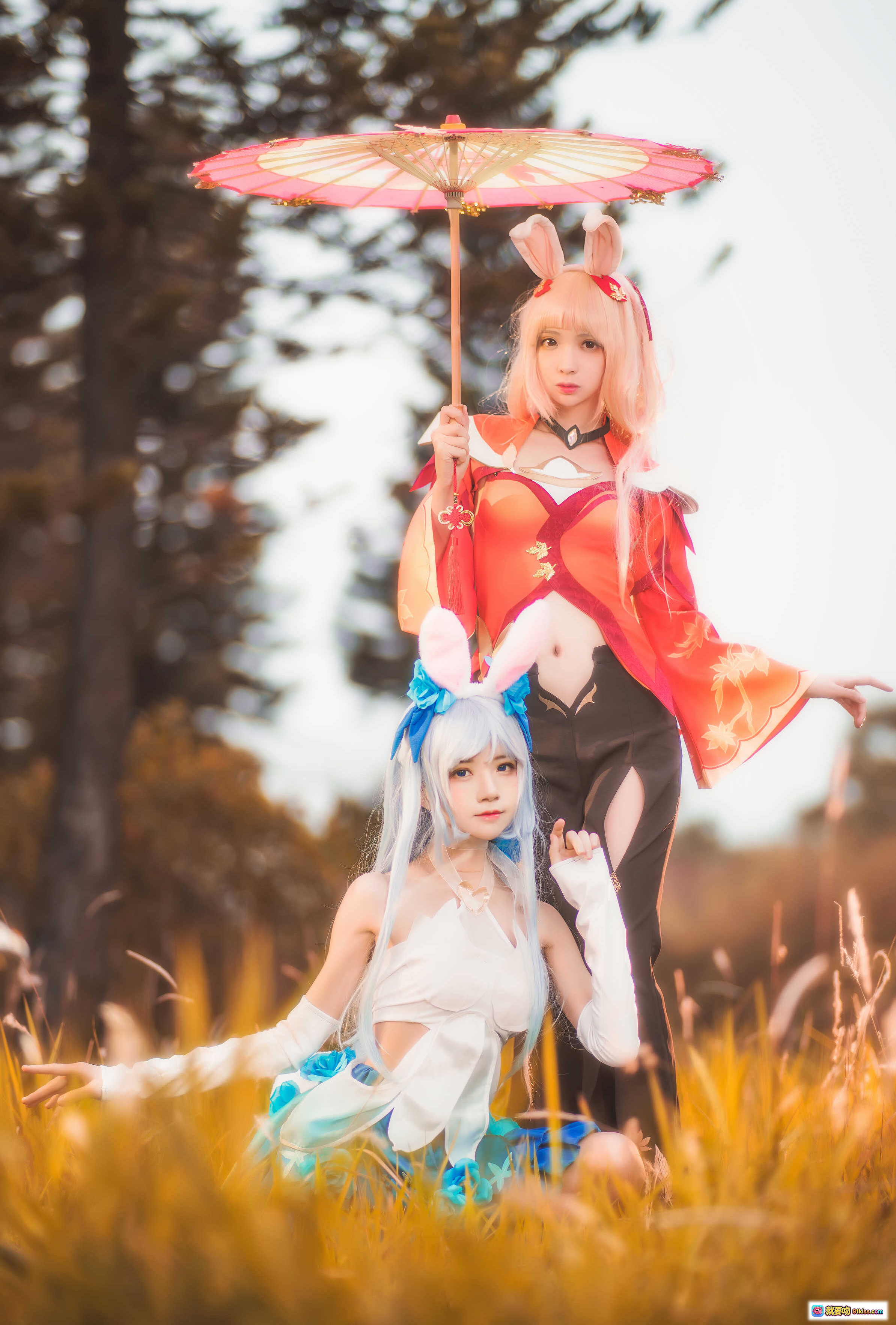 图片[3] - 桜桃喵×疯喵ss双人公孙离Cosplay写真 | 萌兔耳少女 | 和风伞下草地场景 | 精致服装造型 | 高清16P美图 - 就要吻