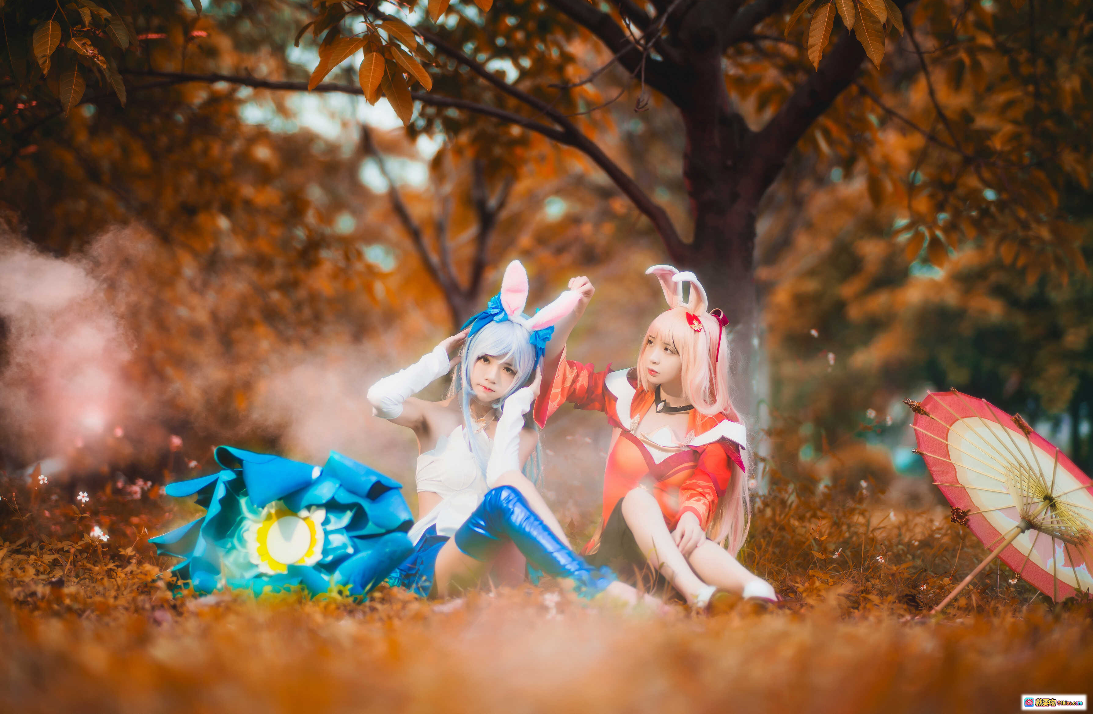 图片[6] - 桜桃喵×疯喵ss双人公孙离Cosplay写真 | 萌兔耳少女 | 和风伞下草地场景 | 精致服装造型 | 高清16P美图 - 就要吻