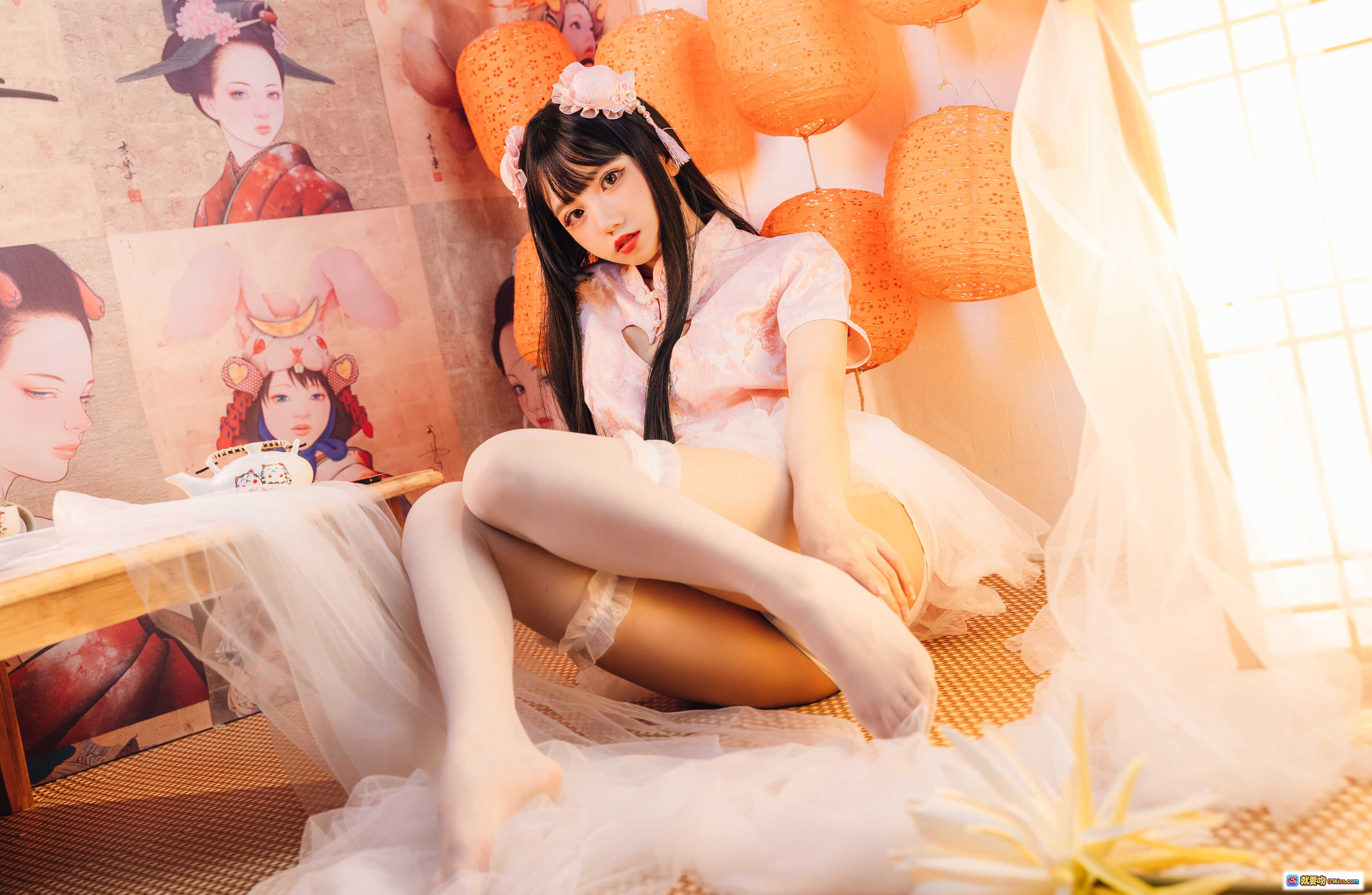 图片[5] - 果咩酱w NO.017 中国风电子图 21P 294MB 粉色旗袍少女 和风灯笼 地面躺姿 唯美写真 高清壁纸 二次元风格 梦幻场景 - 就要吻