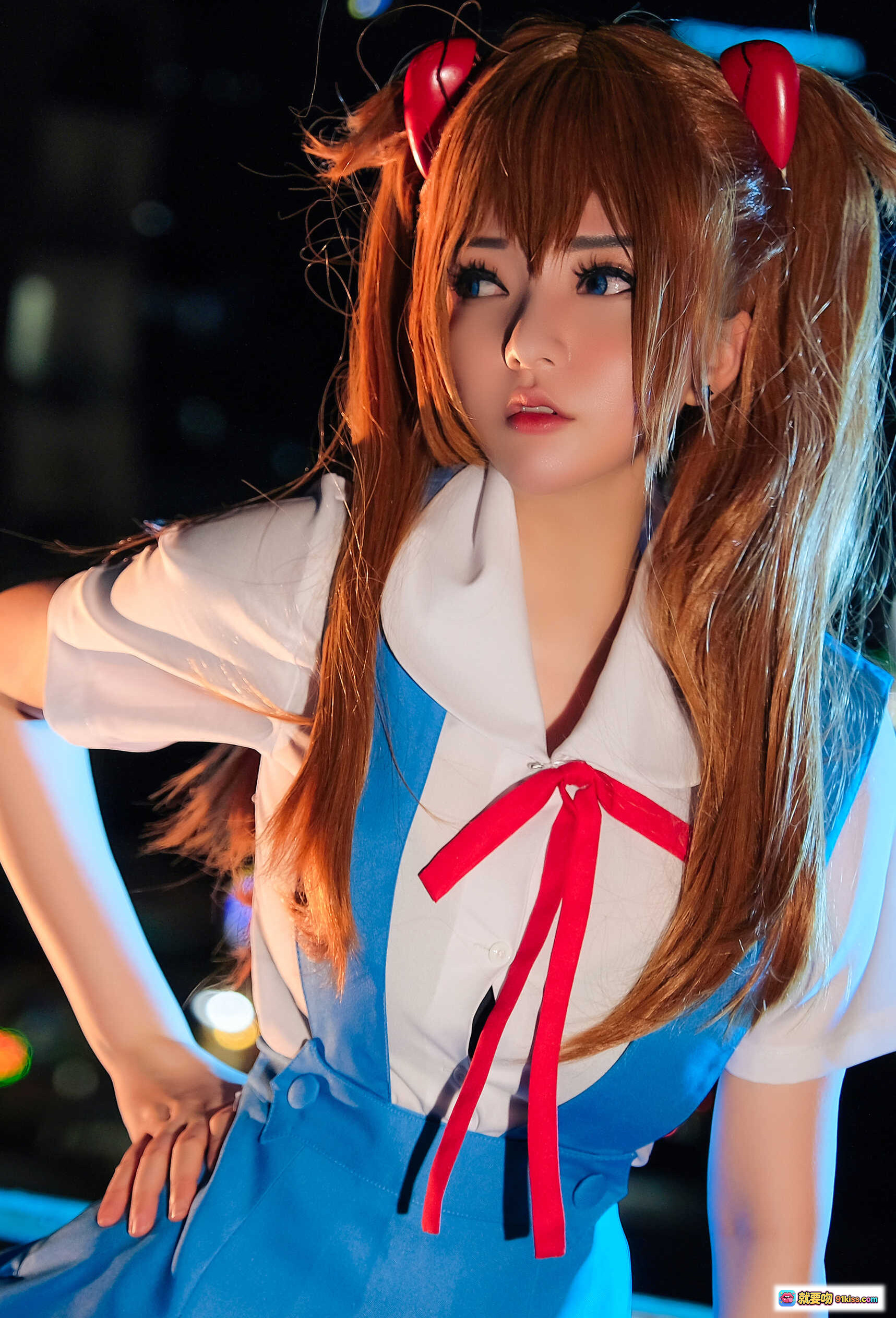 图片[9] - Asuka Cosplay夜景写真 | 蓝白校服+红发饰+性感翘臀 | Potato Godzilla NO.033 23P高清图集 - 就要吻