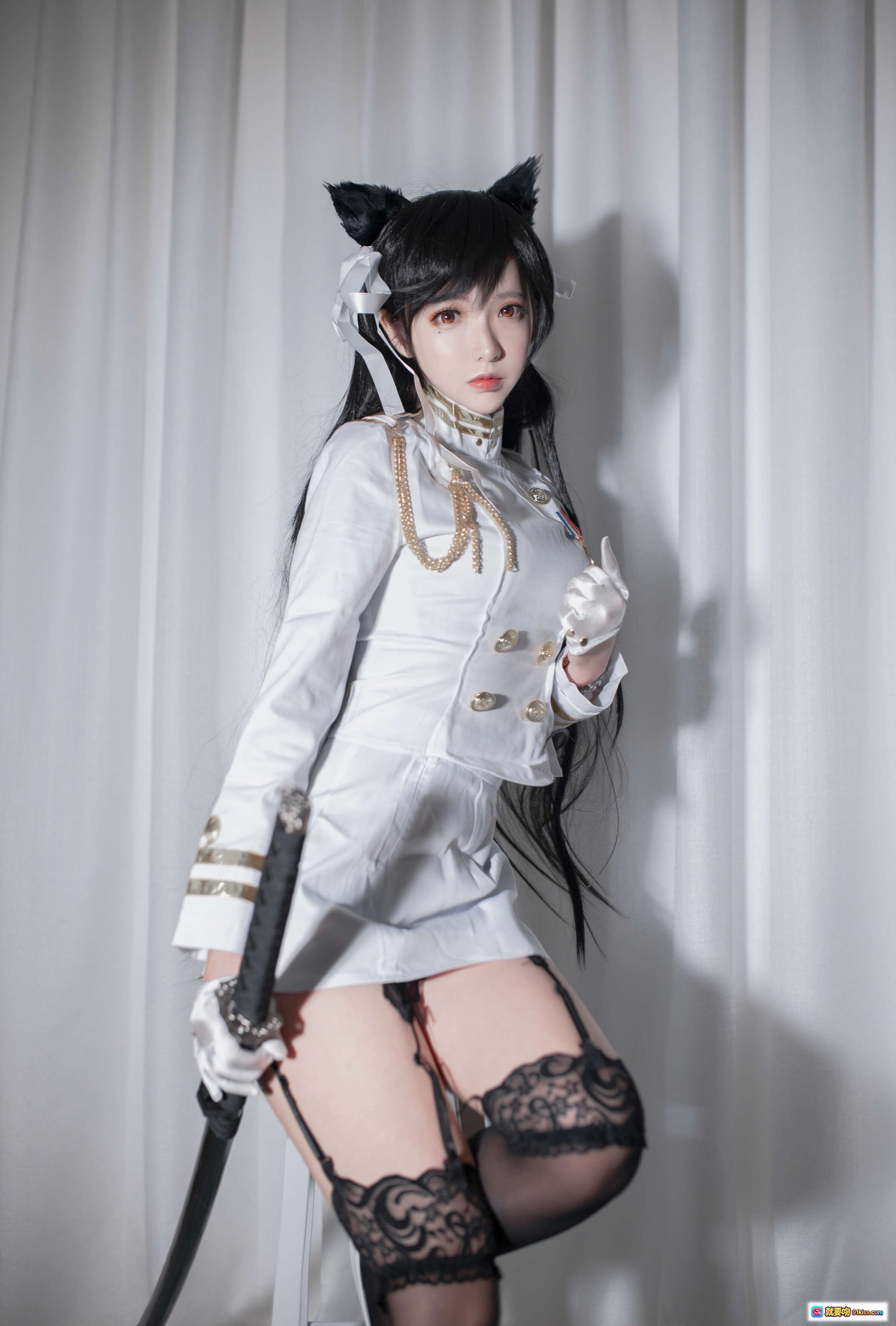 图片[10] - 疯猫ss NO.053 爱宕 Cosplay 白色制服 黑发猫耳 优雅姿势 25P高清写真 - 就要吻