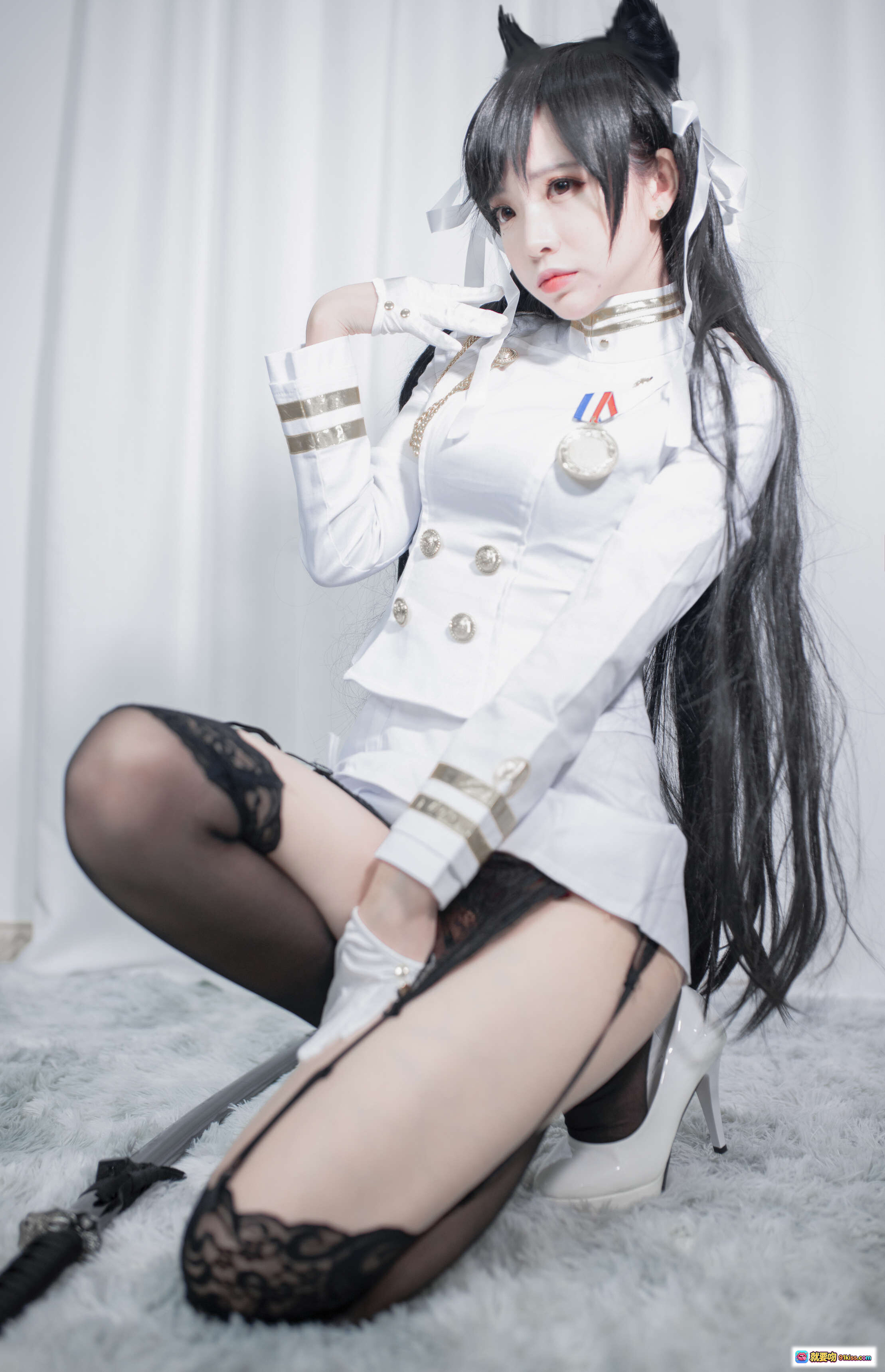 图片[7] - 疯猫ss NO.053 爱宕 Cosplay 白色制服 黑发猫耳 优雅姿势 25P高清写真 - 就要吻