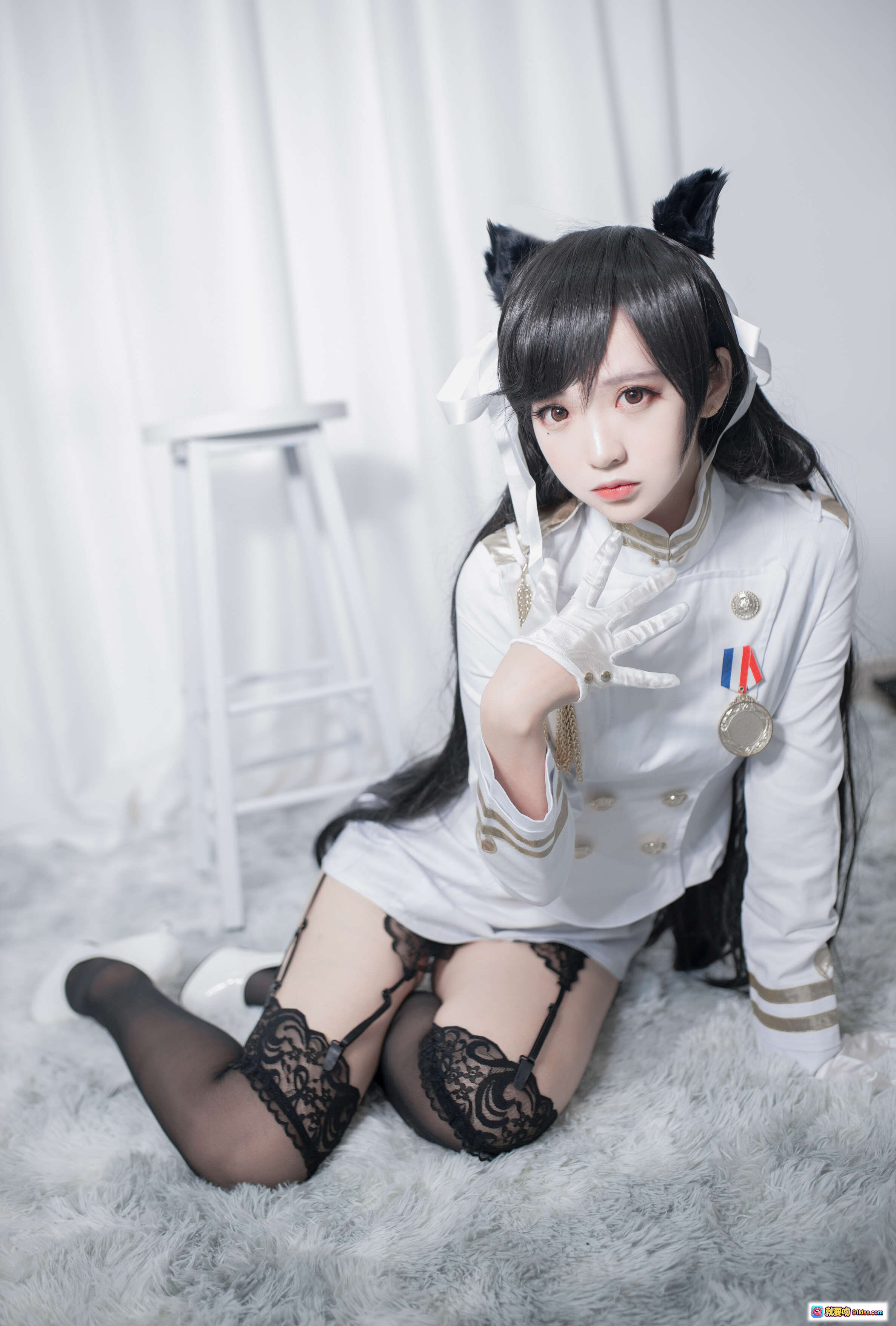 图片[5] - 疯猫ss NO.053 爱宕 Cosplay 白色制服 黑发猫耳 优雅姿势 25P高清写真 - 就要吻