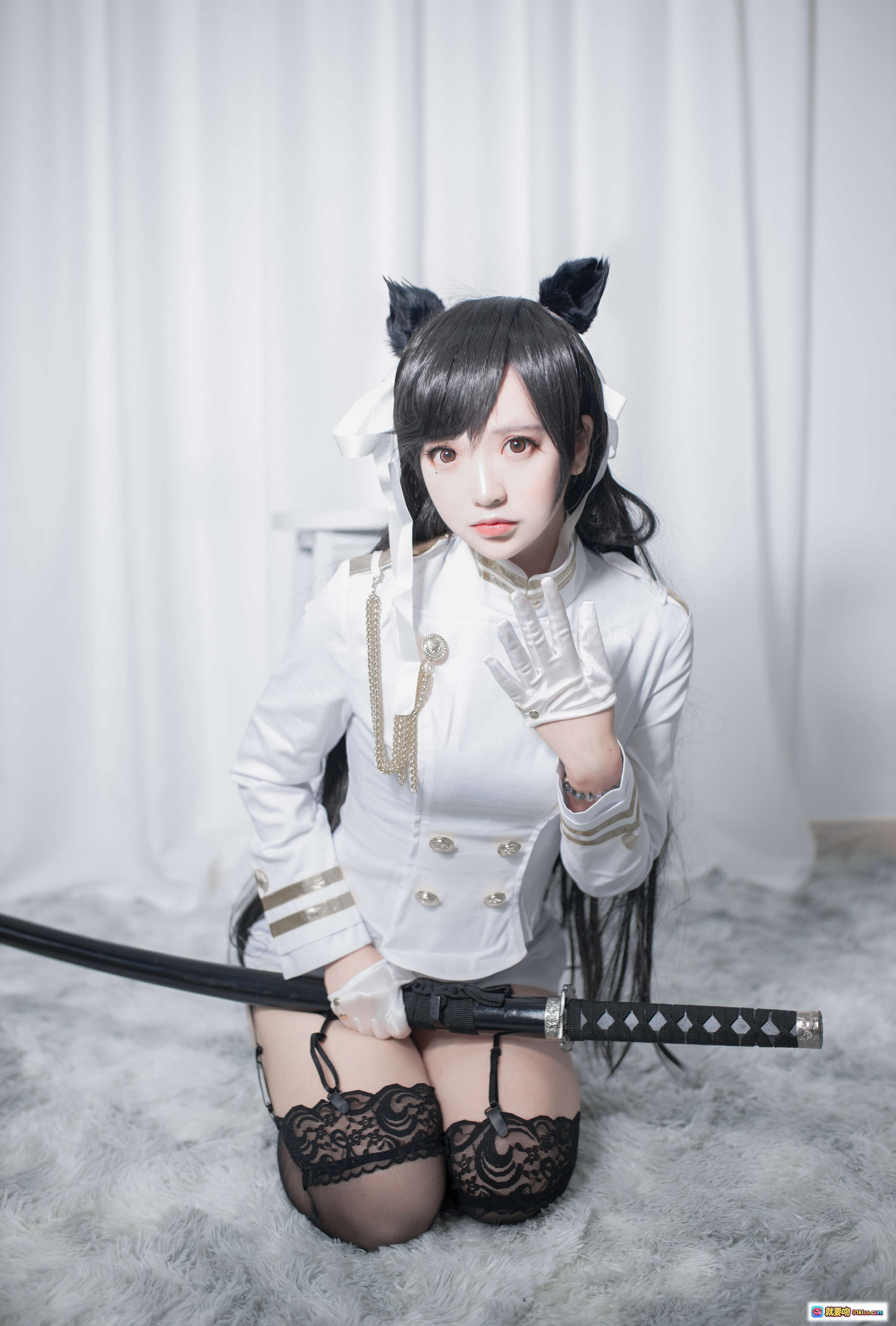 图片[3] - 疯猫ss NO.053 爱宕 Cosplay 白色制服 黑发猫耳 优雅姿势 25P高清写真 - 就要吻