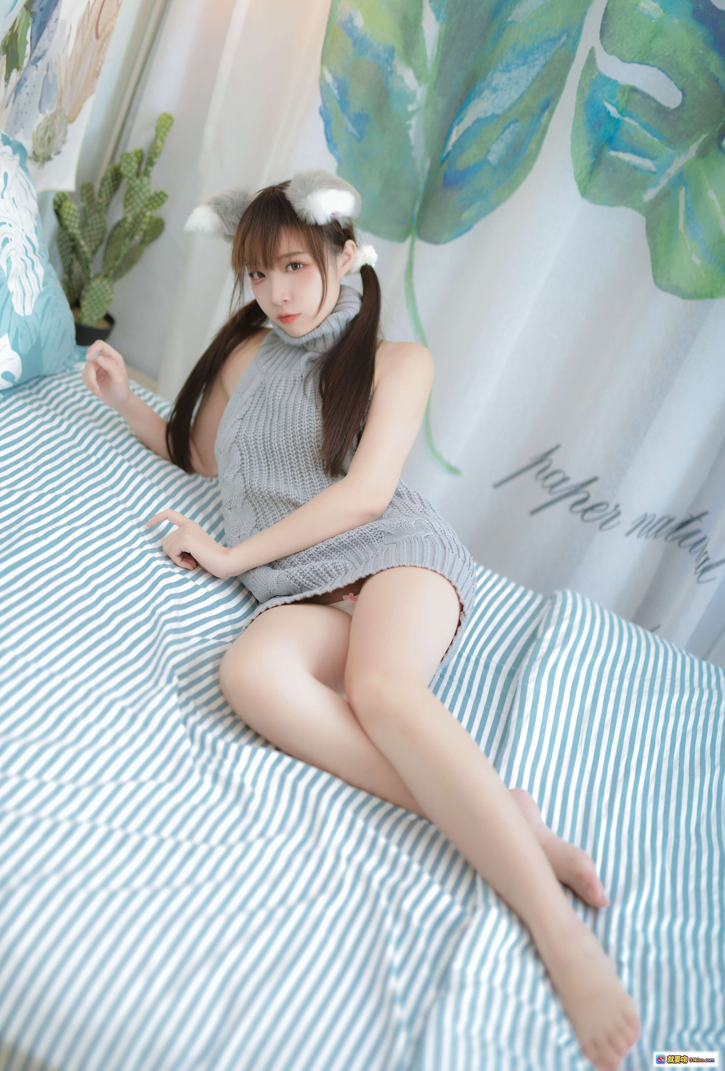 图片[2] - 二佐Nisa NO.011 宠物少女私房写真 露背毛衣可爱猫耳造型 清新热带风背景 17P高清图集 - 就要吻