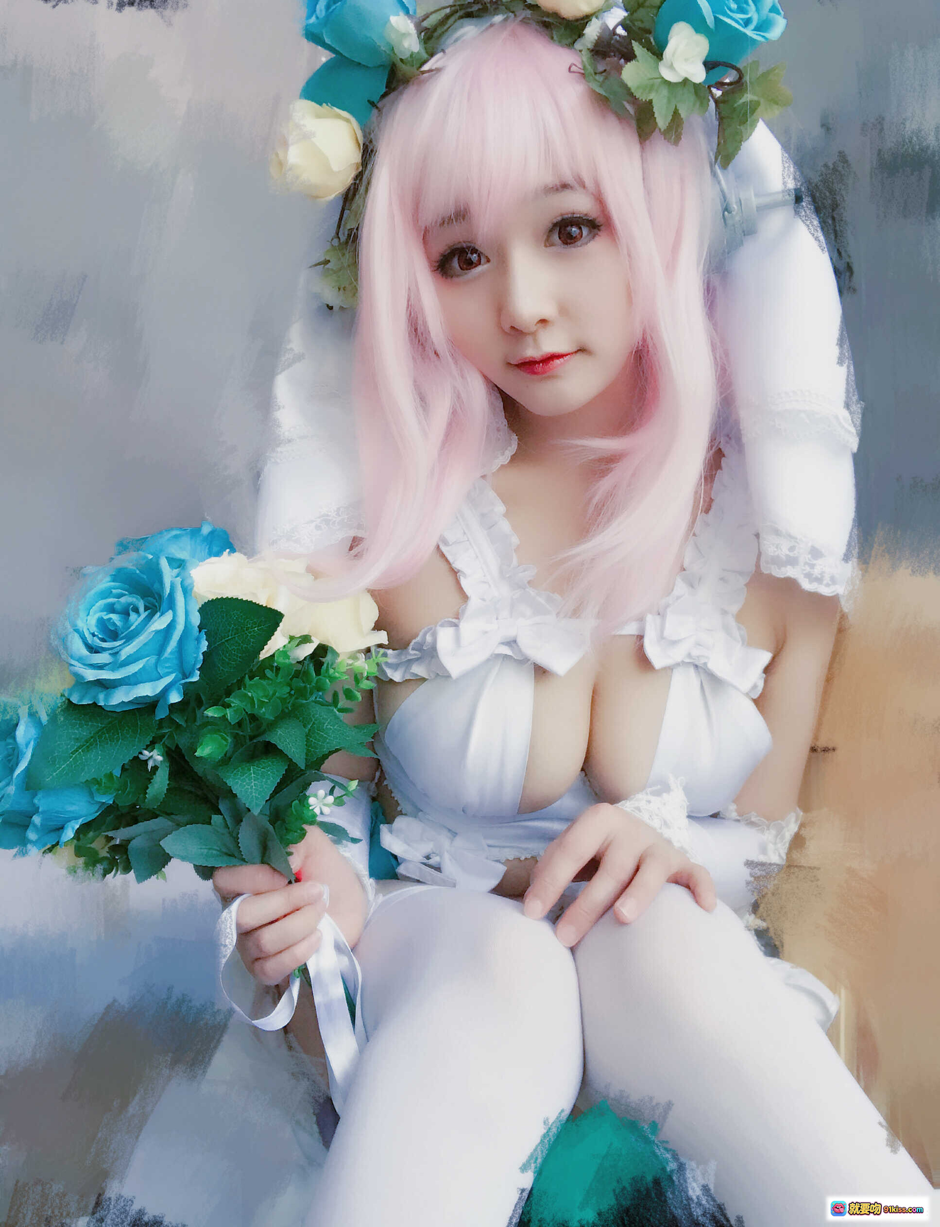 图片[2] - 三刀刀miido索尼子cosplay粉发少女白色蕾丝睡衣耳机萌系写真33P高清图集 - 就要吻