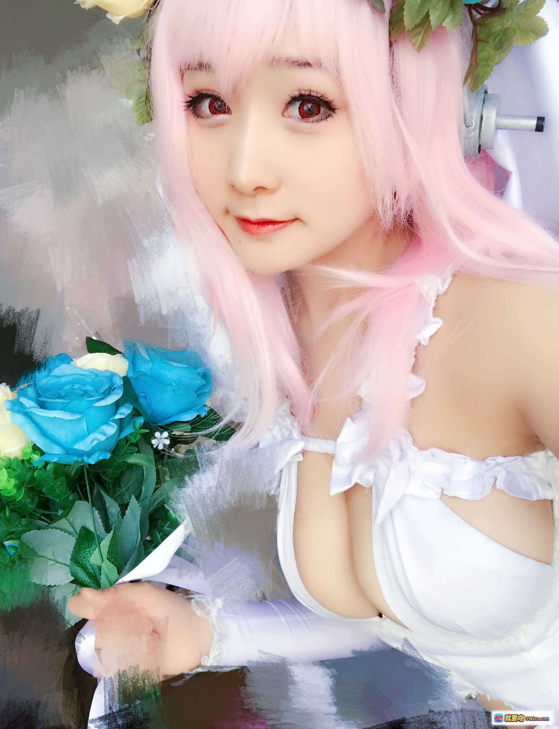 图片[5] - 三刀刀miido索尼子cosplay粉发少女白色蕾丝睡衣耳机萌系写真33P高清图集 - 就要吻