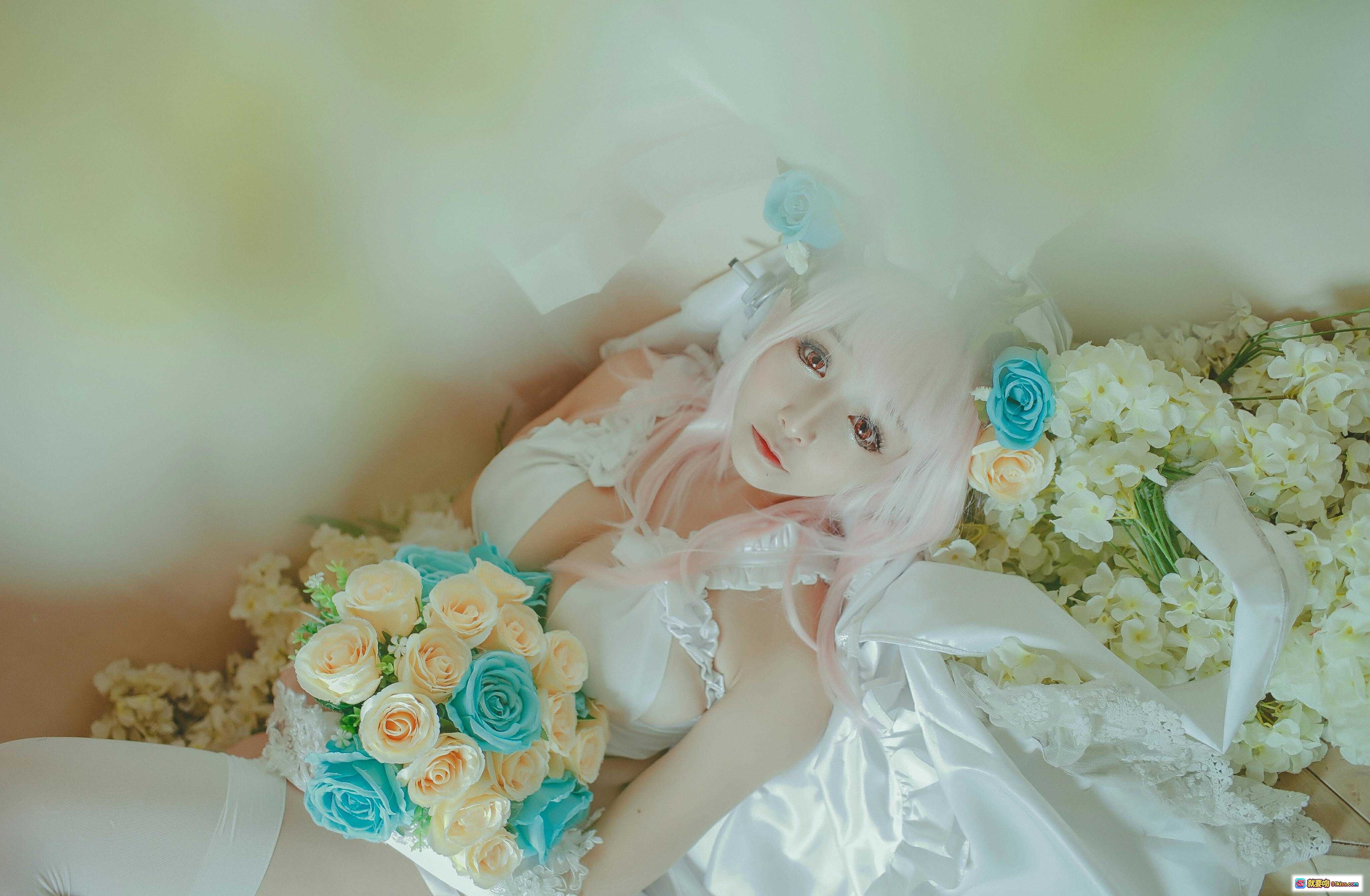 图片[3] - 三刀刀miido索尼子cosplay粉发少女白色蕾丝睡衣耳机萌系写真33P高清图集 - 就要吻