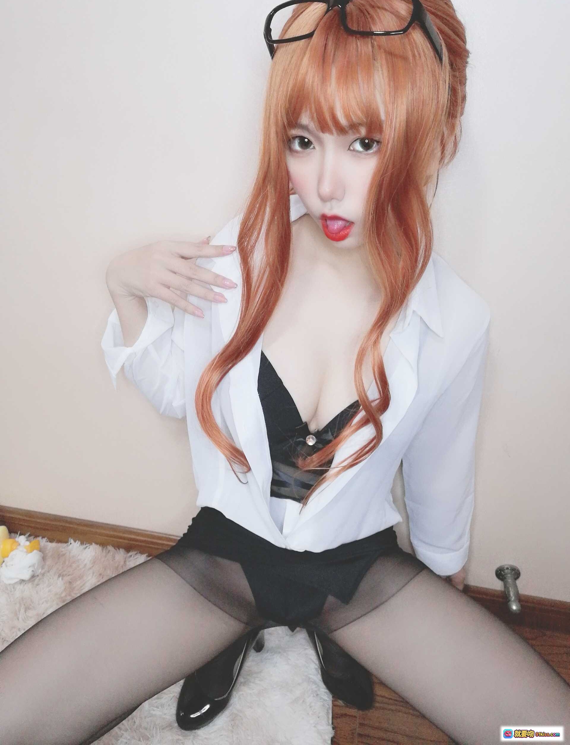 图片[10] - 芋圆侑子NO.002黑丝女教师cosplay，橙发眼镜白衬衫黑领带写真集 - 就要吻