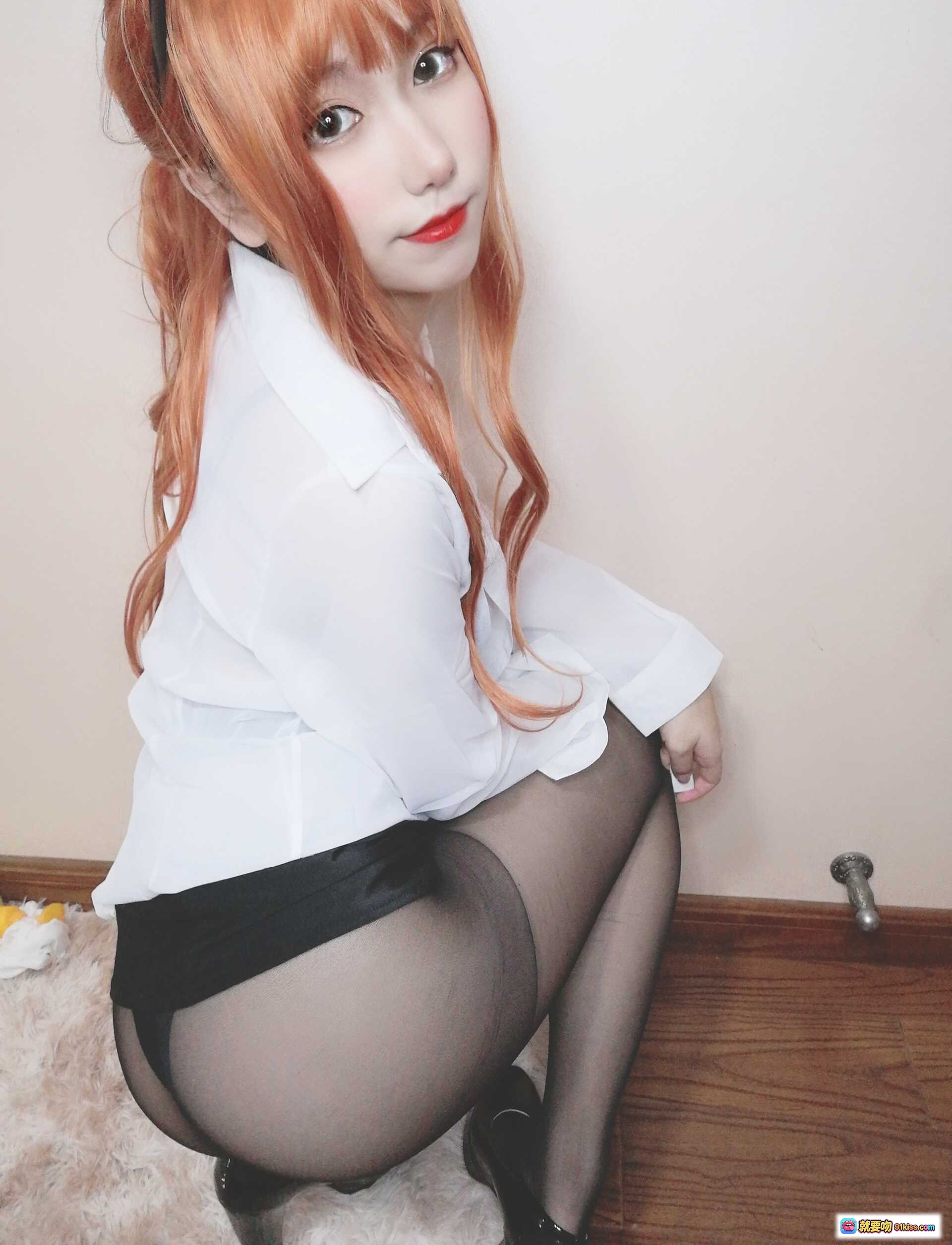 图片[9] - 芋圆侑子NO.002黑丝女教师cosplay，橙发眼镜白衬衫黑领带写真集 - 就要吻