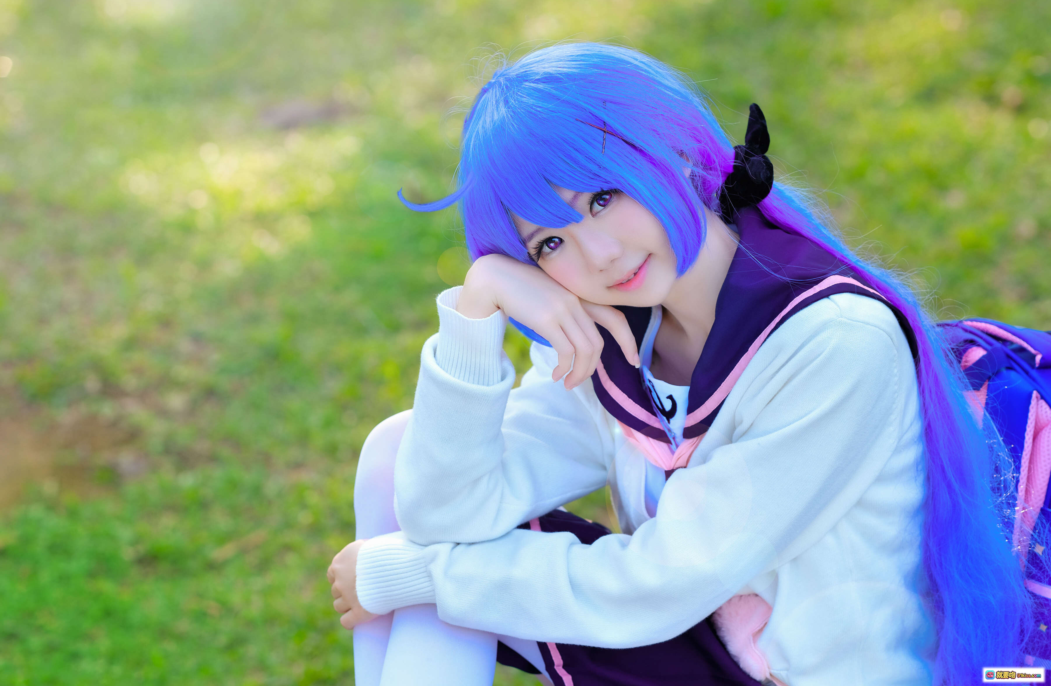 图片[10] - Sally Dorasnow NO.011 独角兽JK制服 Cosplay 紫发少女 白色毛绒独角兽发饰 校园风写真 34P高清图集 - 就要吻