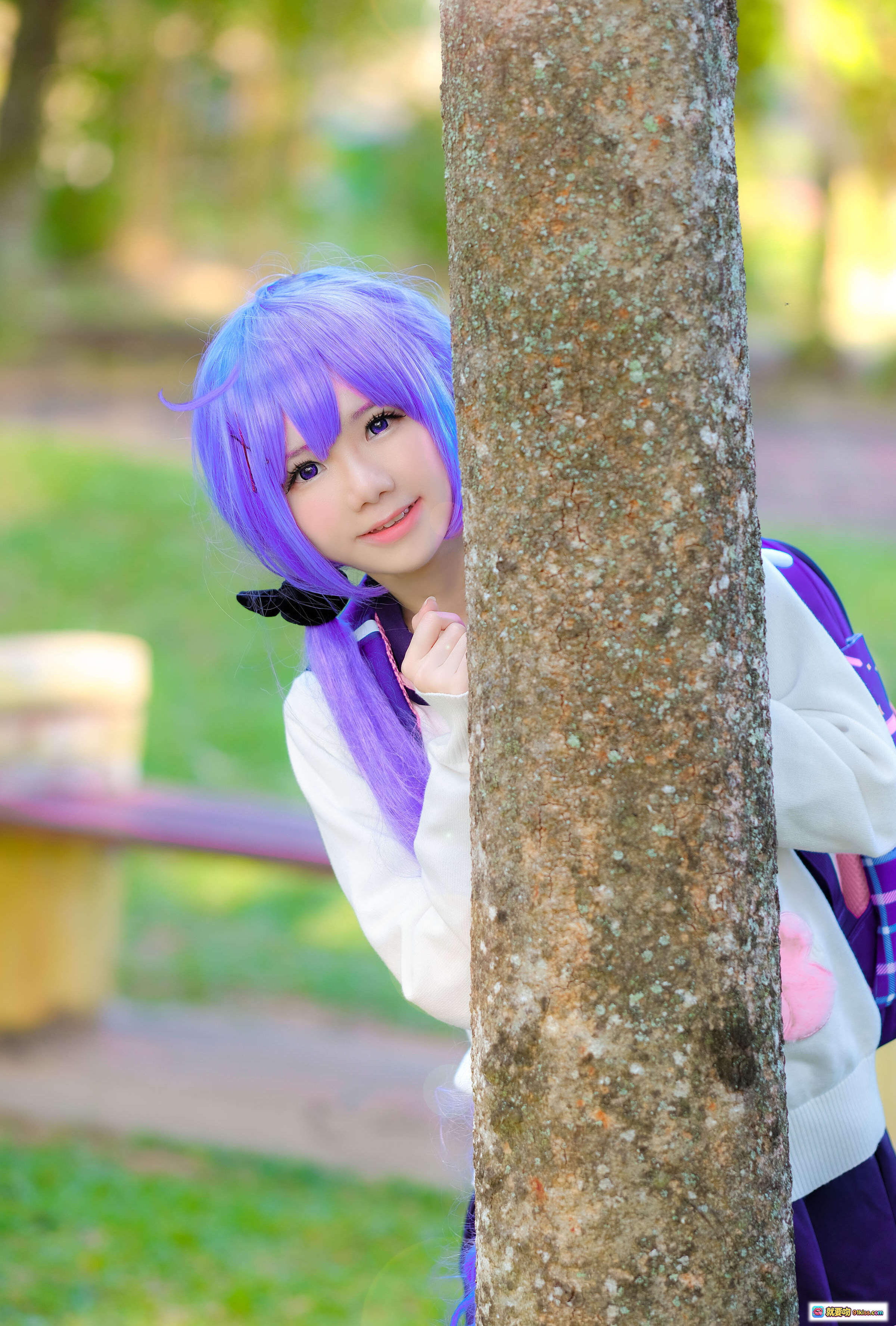 图片[4] - Sally Dorasnow NO.011 独角兽JK制服 Cosplay 紫发少女 白色毛绒独角兽发饰 校园风写真 34P高清图集 - 就要吻