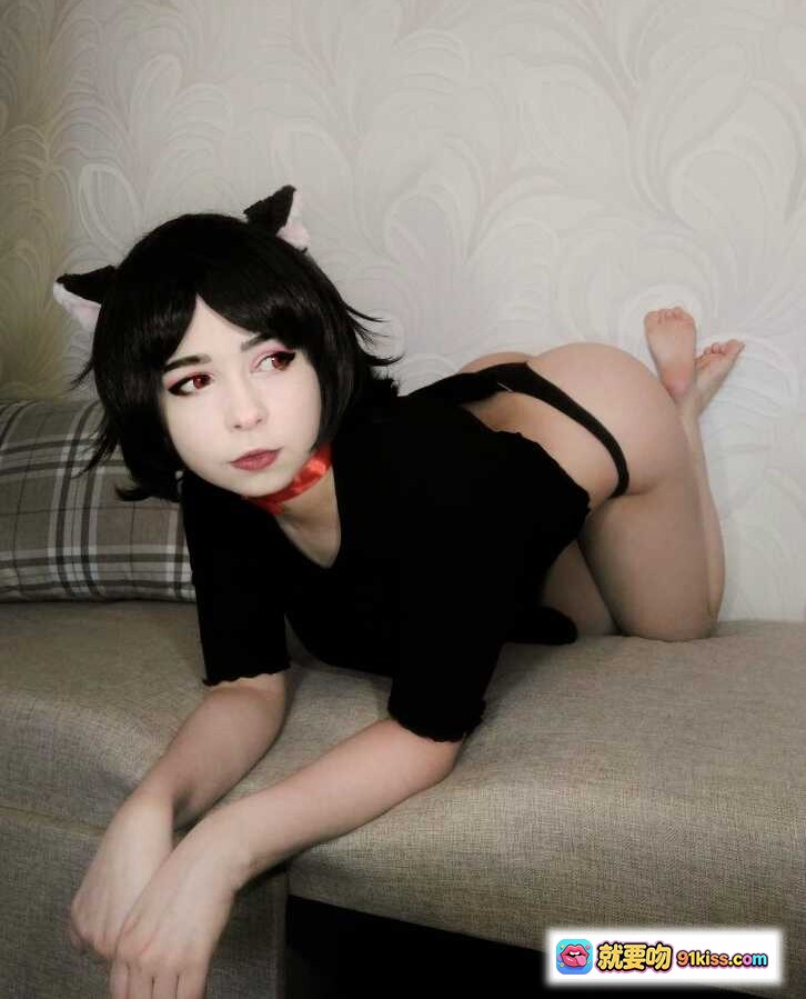 图片[10] - 003 Yoshinobi Haru the Cat Cosplay 黑色短袖猫耳少女 红色项圈居家写真 美腿坐姿萌系角色扮演 - 就要吻
