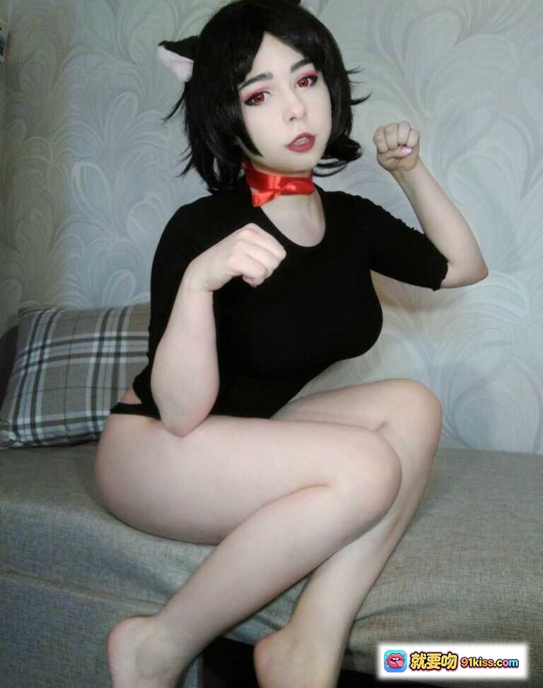图片[9] - 003 Yoshinobi Haru the Cat Cosplay 黑色短袖猫耳少女 红色项圈居家写真 美腿坐姿萌系角色扮演 - 就要吻