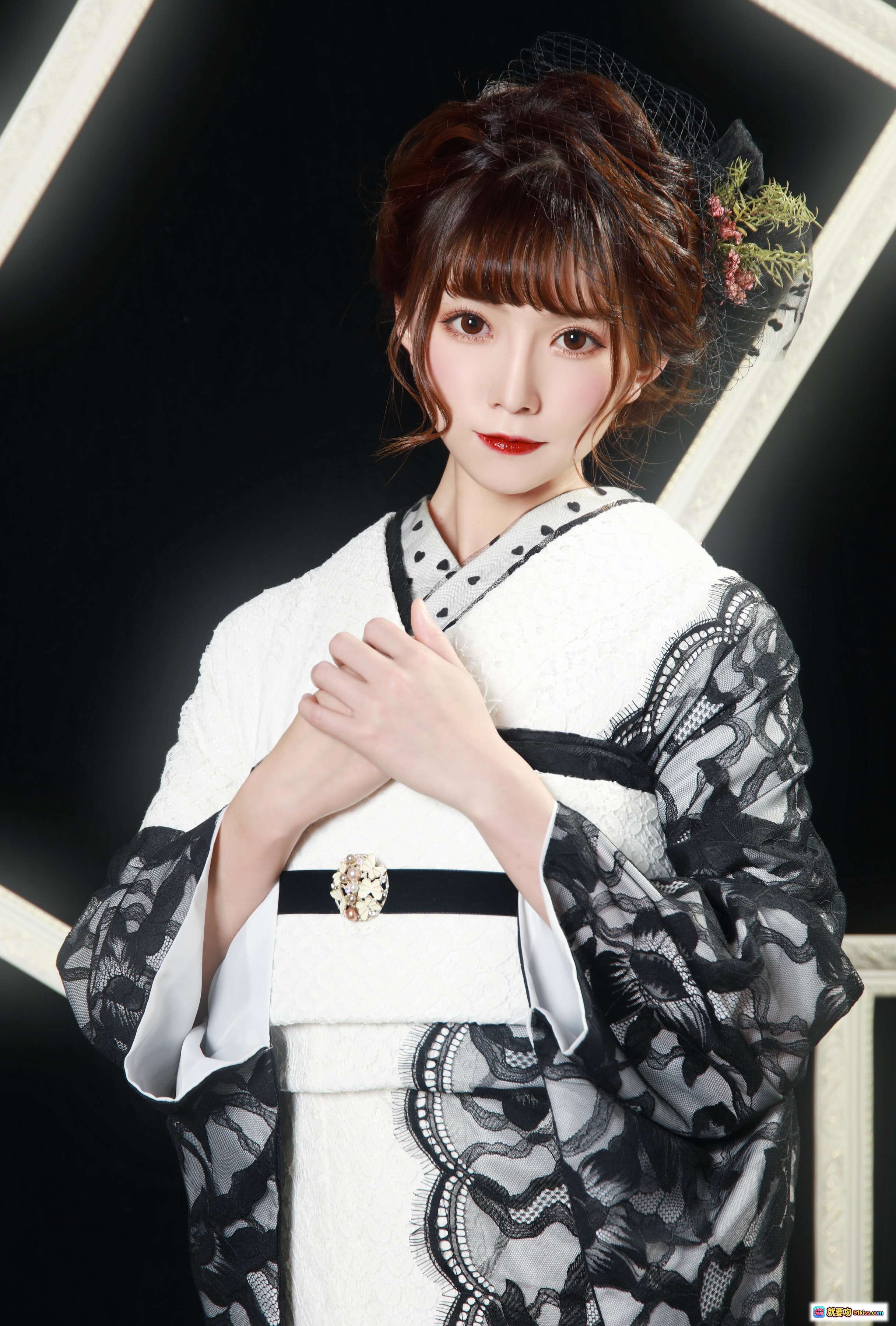 图片[3] - Kitaro绮太郎NO.064和服少女写真｜黑白蕾丝和风造型｜日系优雅美少女｜传统与现代融合穿搭 - 就要吻