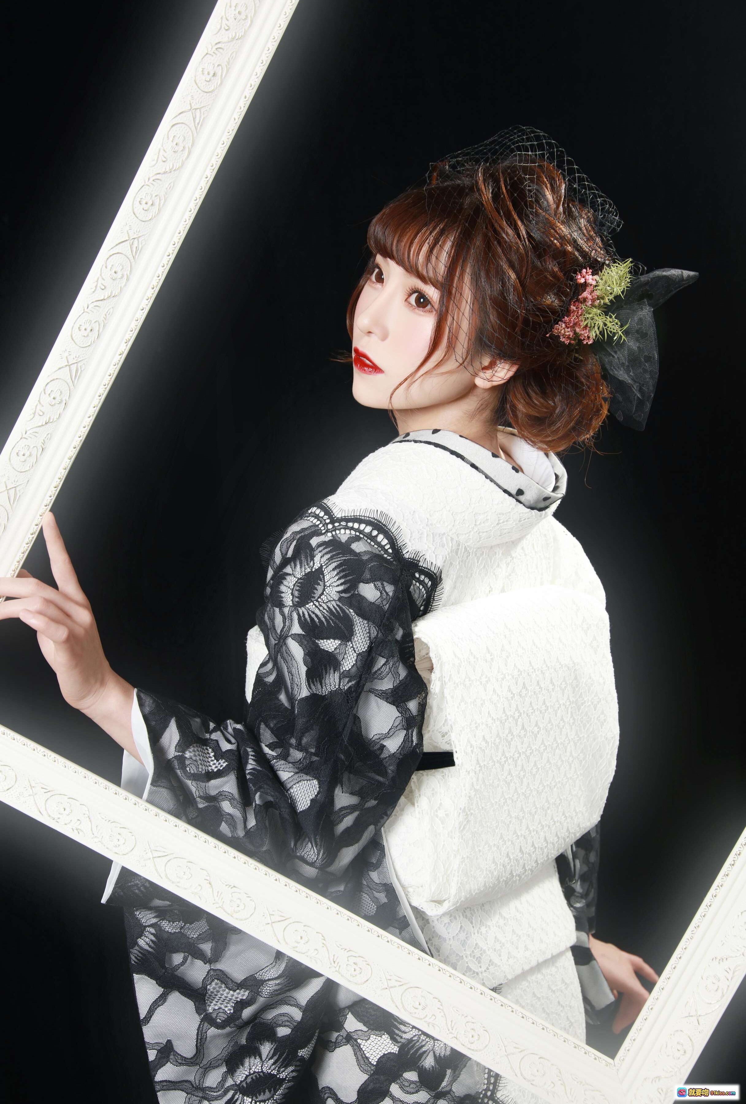 图片[2] - Kitaro绮太郎NO.064和服少女写真｜黑白蕾丝和风造型｜日系优雅美少女｜传统与现代融合穿搭 - 就要吻