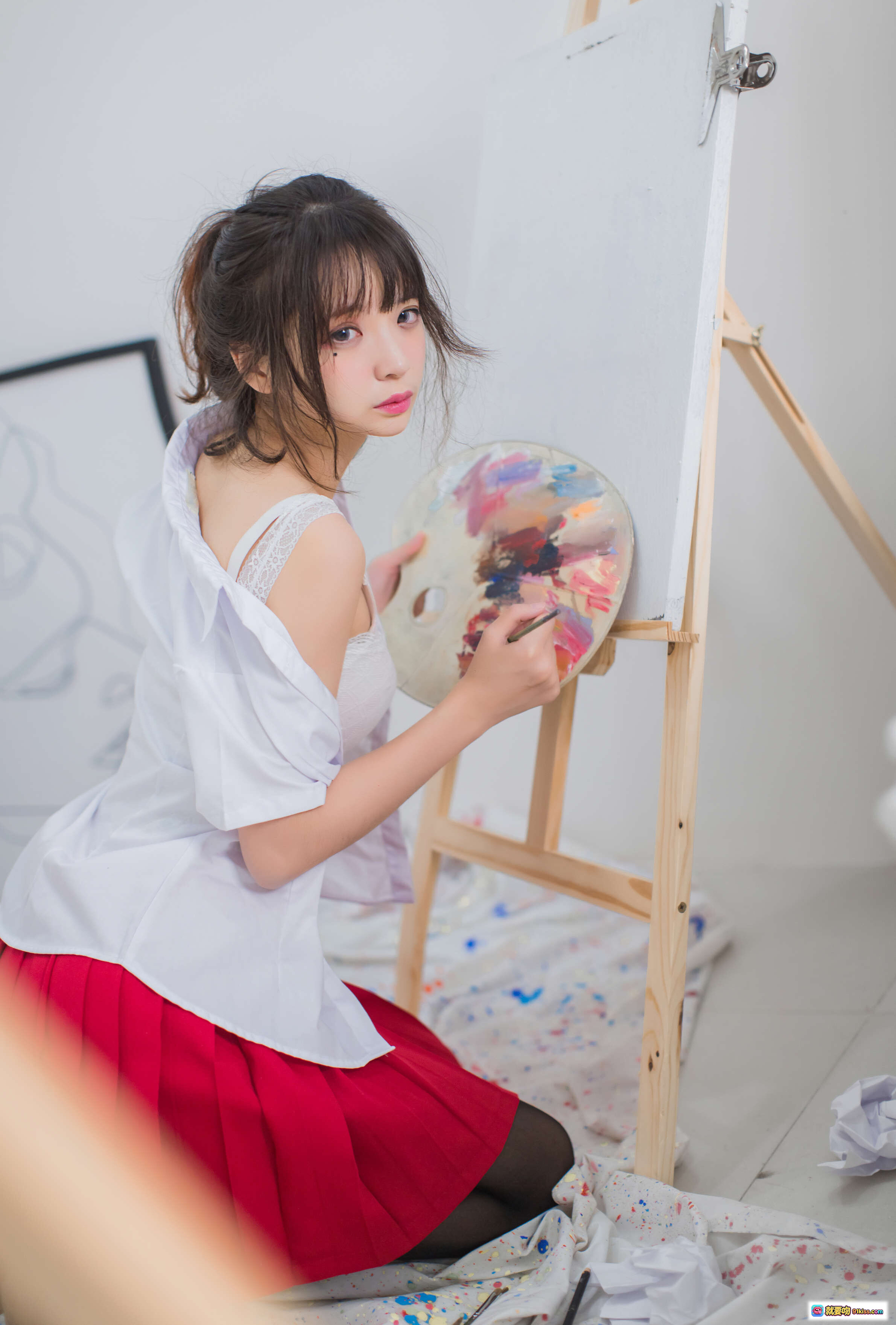 图片[7] - 疯猫ss NO.046 黑丝JK少女写真 47P高清图集 彩绘背景校园风美腿黑丝制服诱惑 - 就要吻