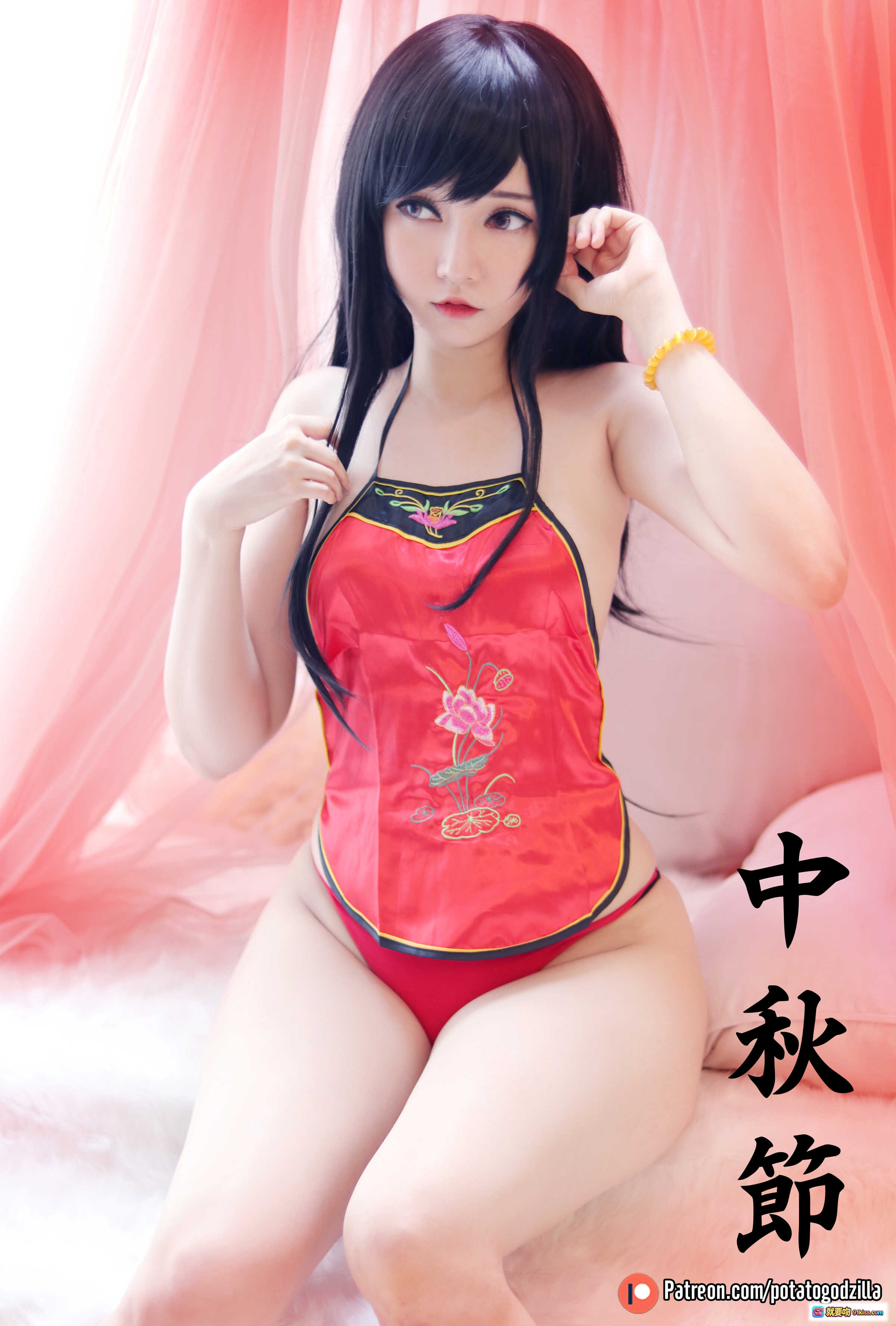 图片[9] - 中秋節Cosplay寫真｜Potato Godzilla NO.011 紅色刺繡旗袍風內衣｜2019中秋限定｜22P高清圖集 - 就要吻
