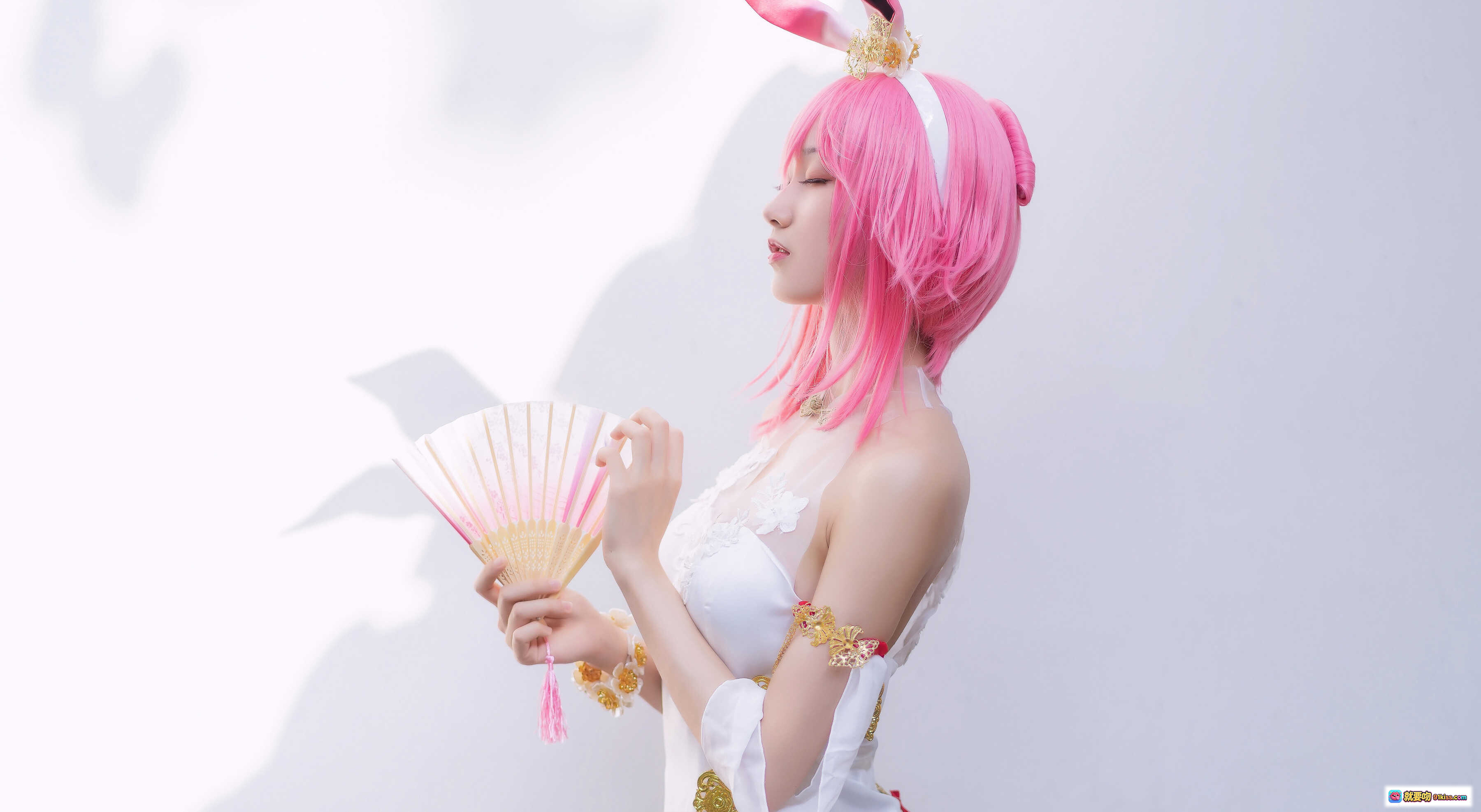 图片[10] - 木绵绵OwO八重樱cosplay粉发兔耳白裙古风写真31P高清美图 - 就要吻