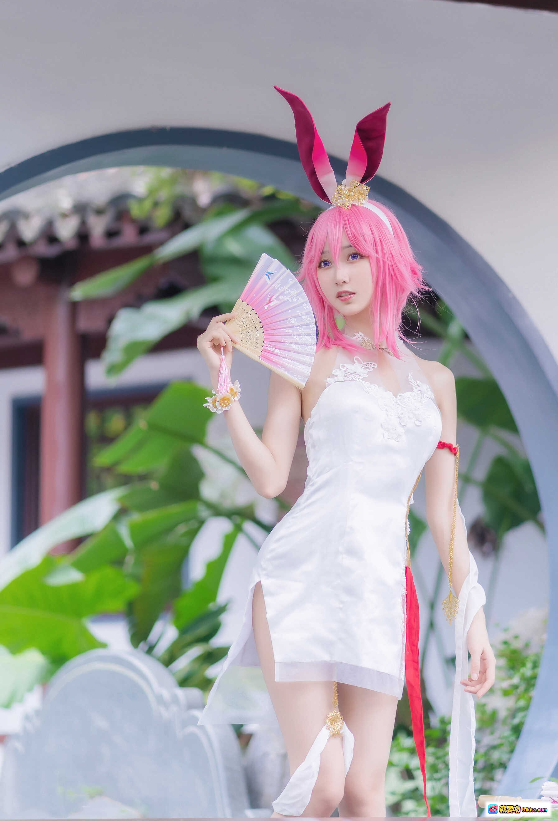 图片[3] - 木绵绵OwO八重樱cosplay粉发兔耳白裙古风写真31P高清美图 - 就要吻