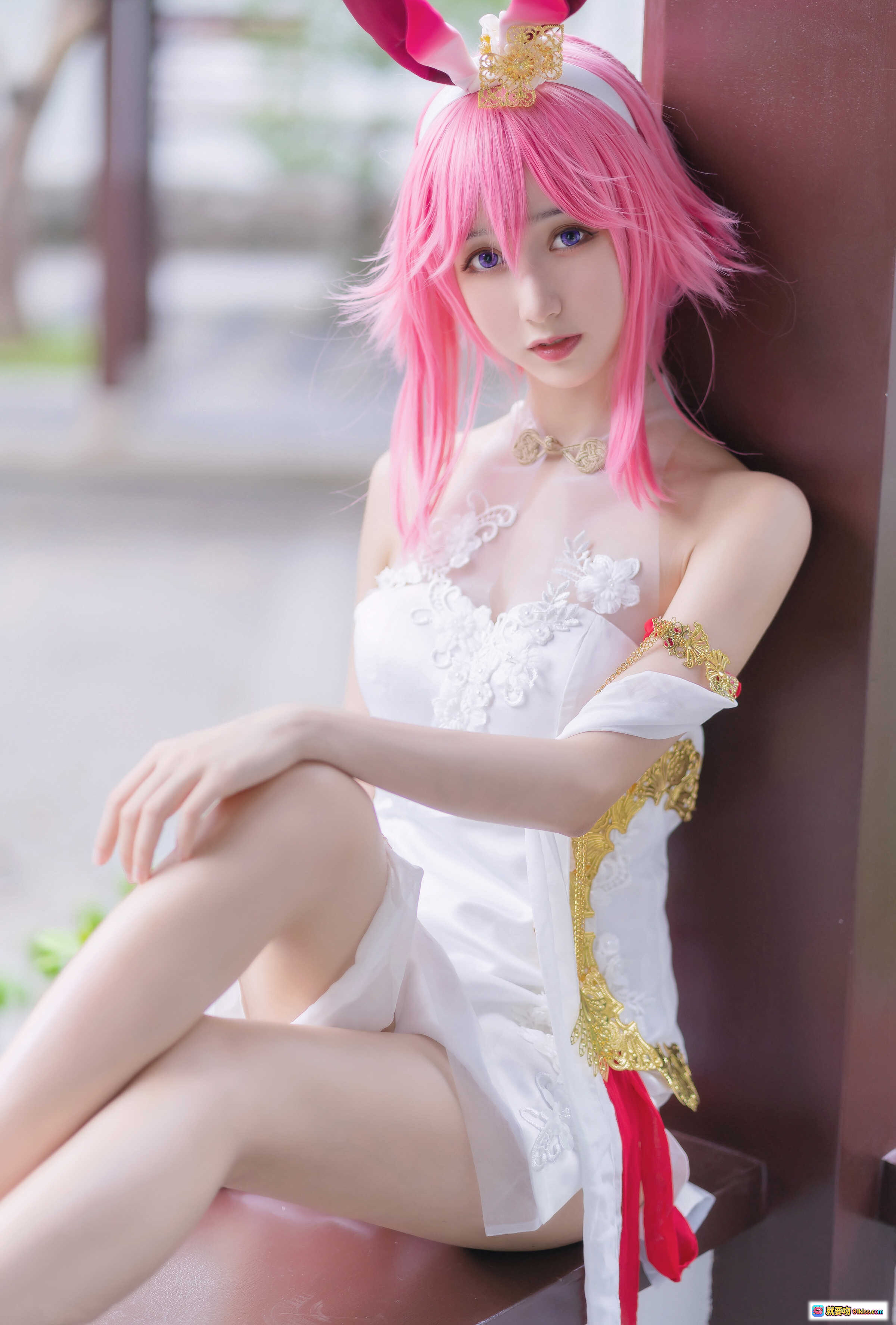 图片[8] - 木绵绵OwO八重樱cosplay粉发兔耳白裙古风写真31P高清美图 - 就要吻