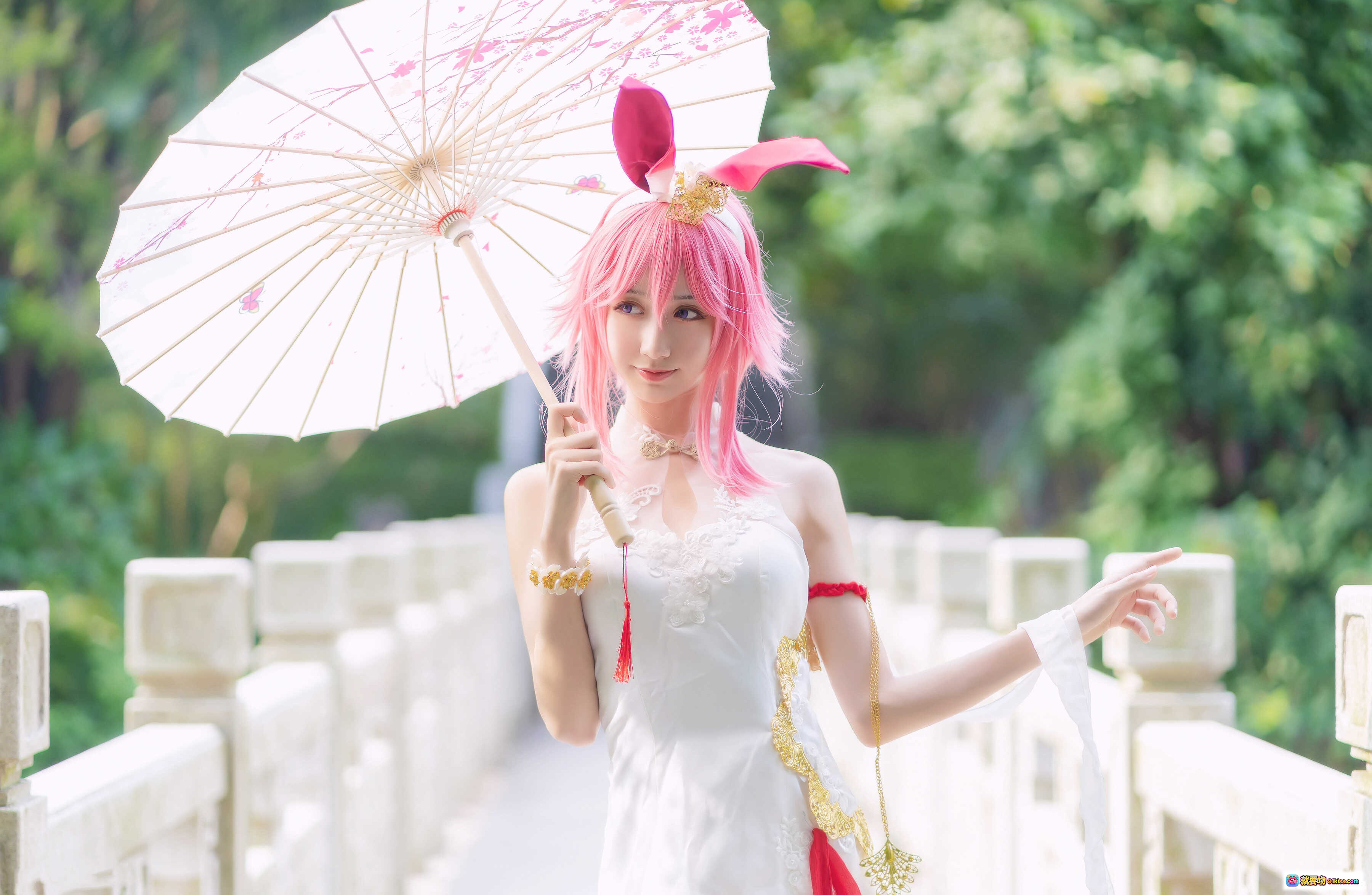 图片[6] - 木绵绵OwO八重樱cosplay粉发兔耳白裙古风写真31P高清美图 - 就要吻