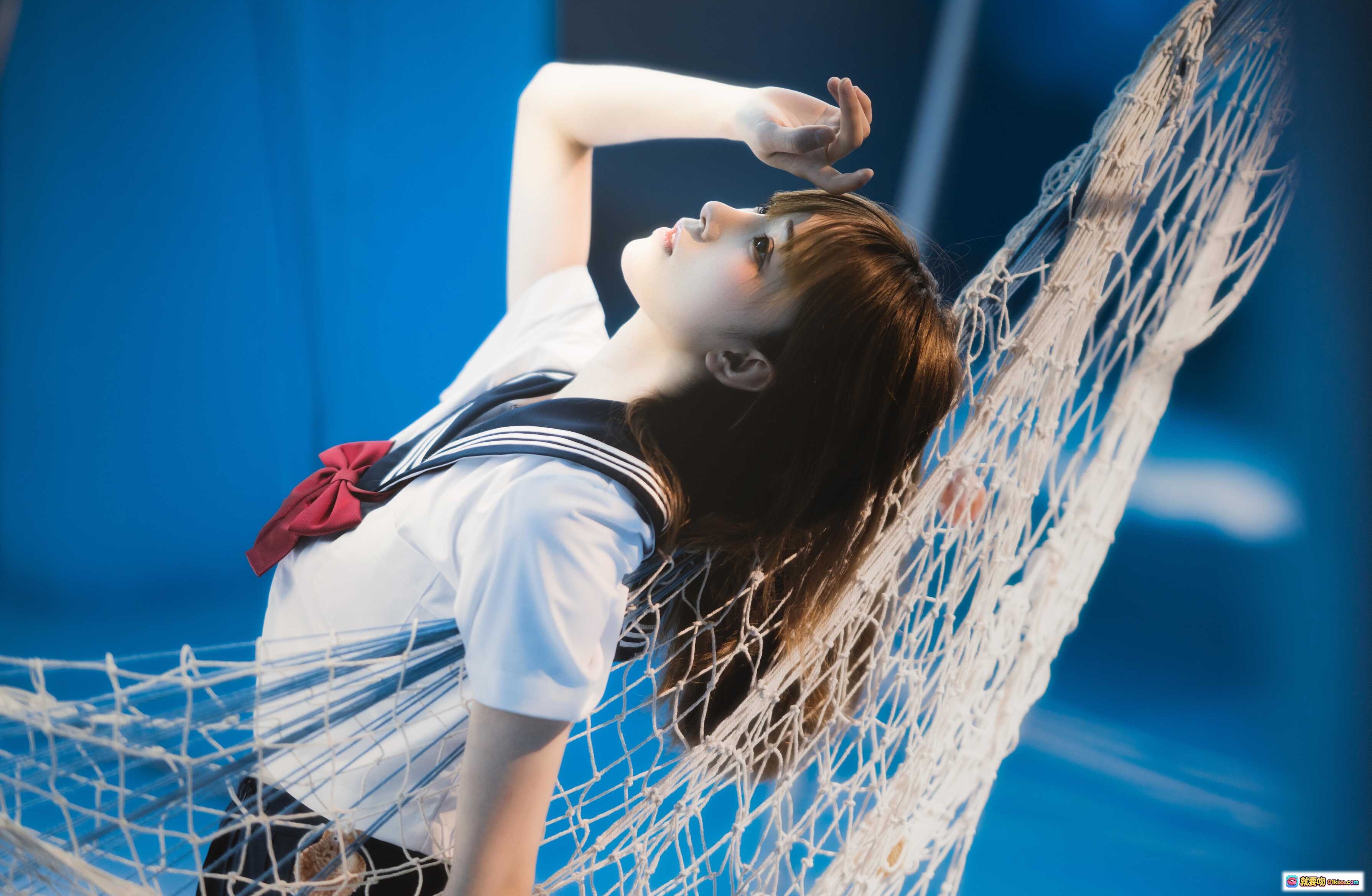 图片[3] - Kitaro绮太郎NO.081十分之七的蓝 | 网格遮面少女写真 | 蓝调光影情绪人像 | 25P高清摄影集 - 就要吻