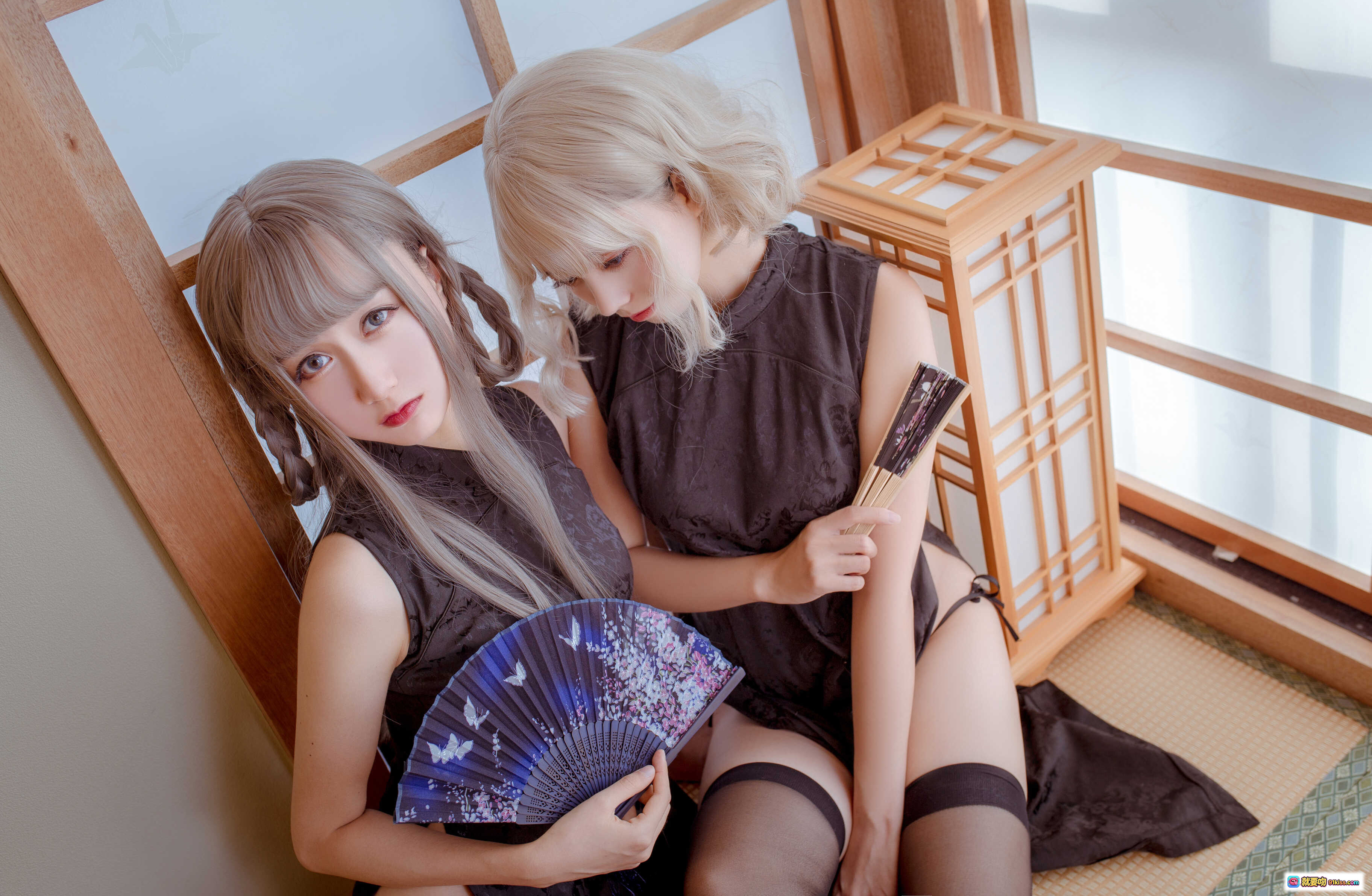 图片[3] - 木绵绵OwO NO.006 魔女旗袍小野妹子写真 24P高清日系和风黑丝美腿扇子少女双人私房摄影 - 就要吻