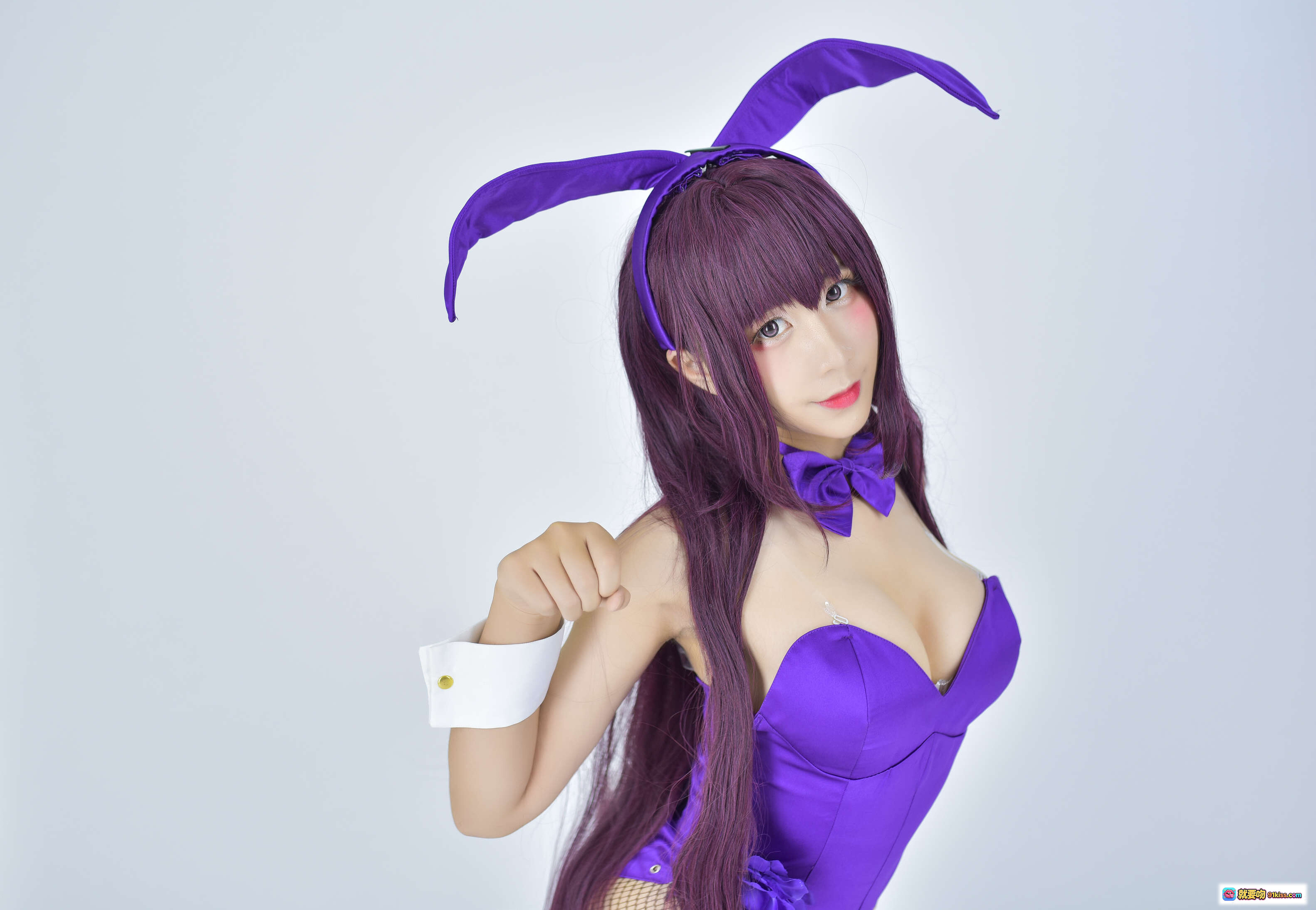 图片[2] - 九曲Jean NO.022 兔女郎师匠紫色紧身衣cosplay写真 41P高清图集 网袜高跟白鞋搭配紫色兔耳发饰 - 就要吻