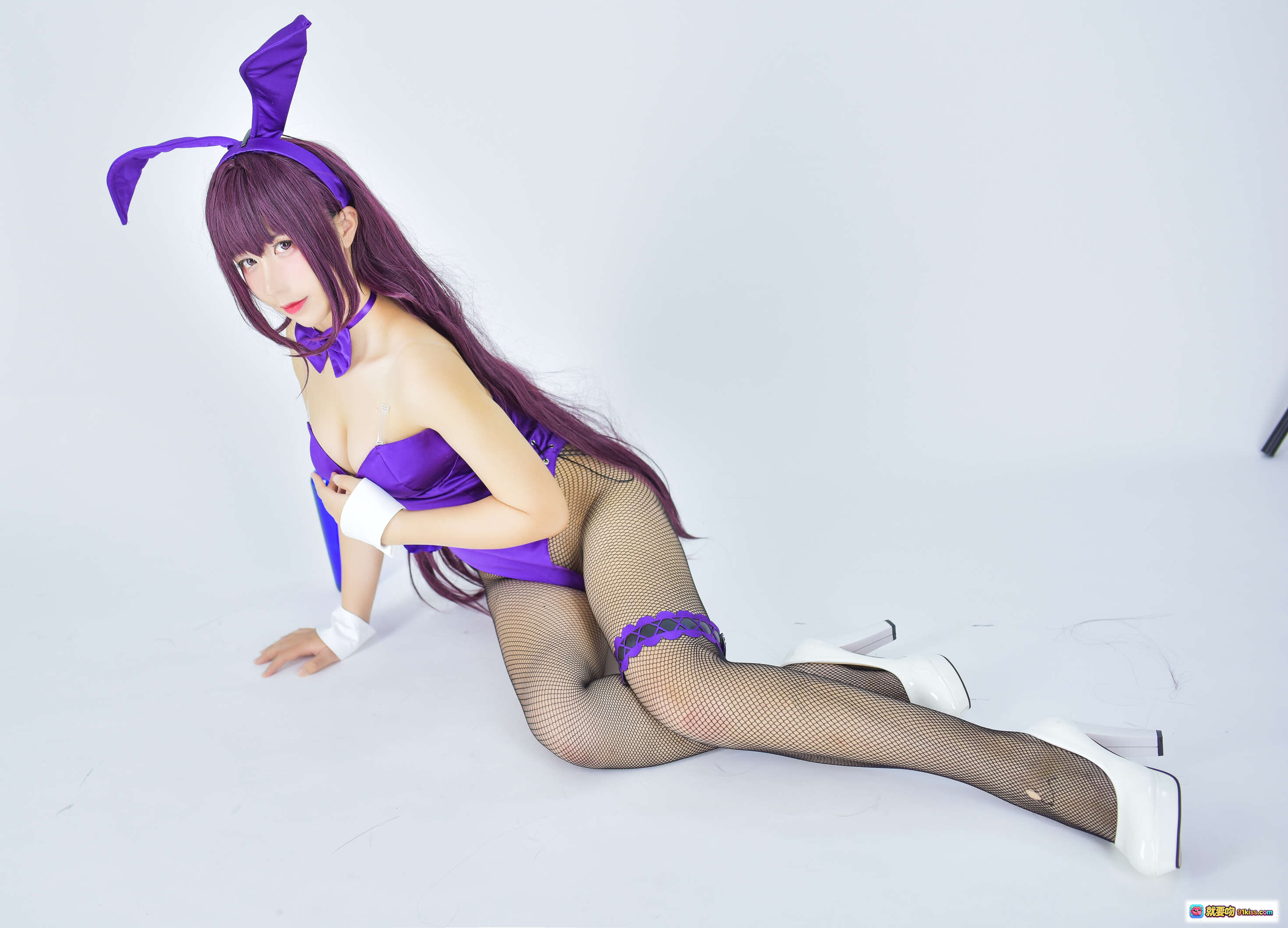 图片[10] - 九曲Jean NO.022 兔女郎师匠紫色紧身衣cosplay写真 41P高清图集 网袜高跟白鞋搭配紫色兔耳发饰 - 就要吻