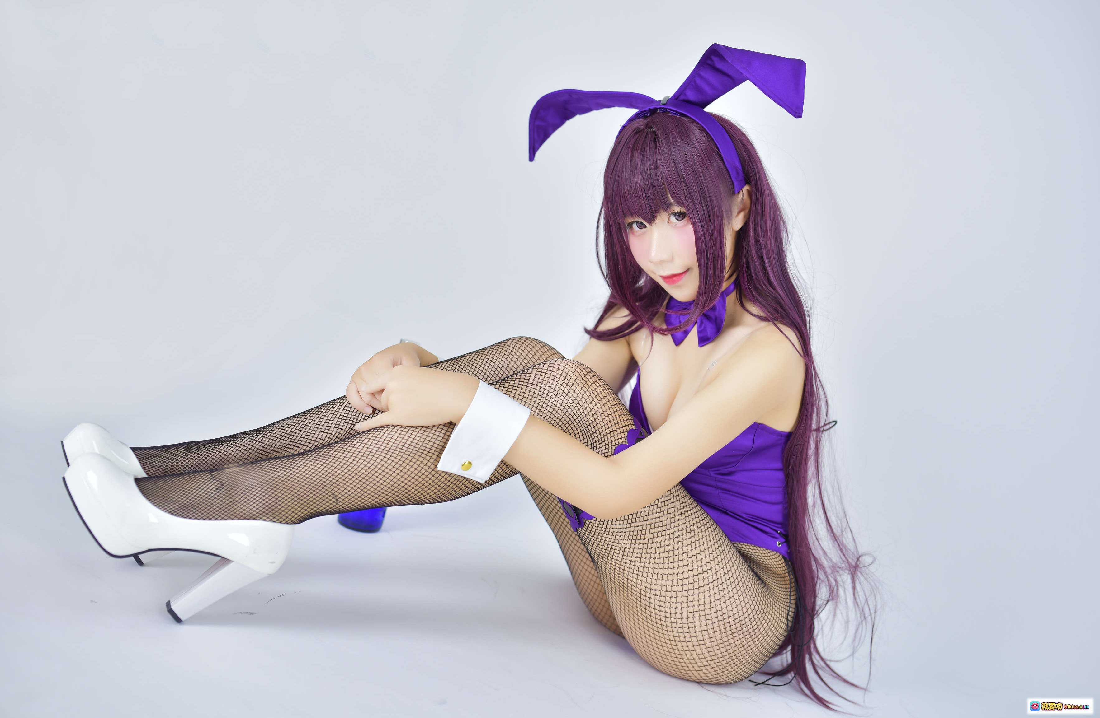 图片[5] - 九曲Jean NO.022 兔女郎师匠紫色紧身衣cosplay写真 41P高清图集 网袜高跟白鞋搭配紫色兔耳发饰 - 就要吻