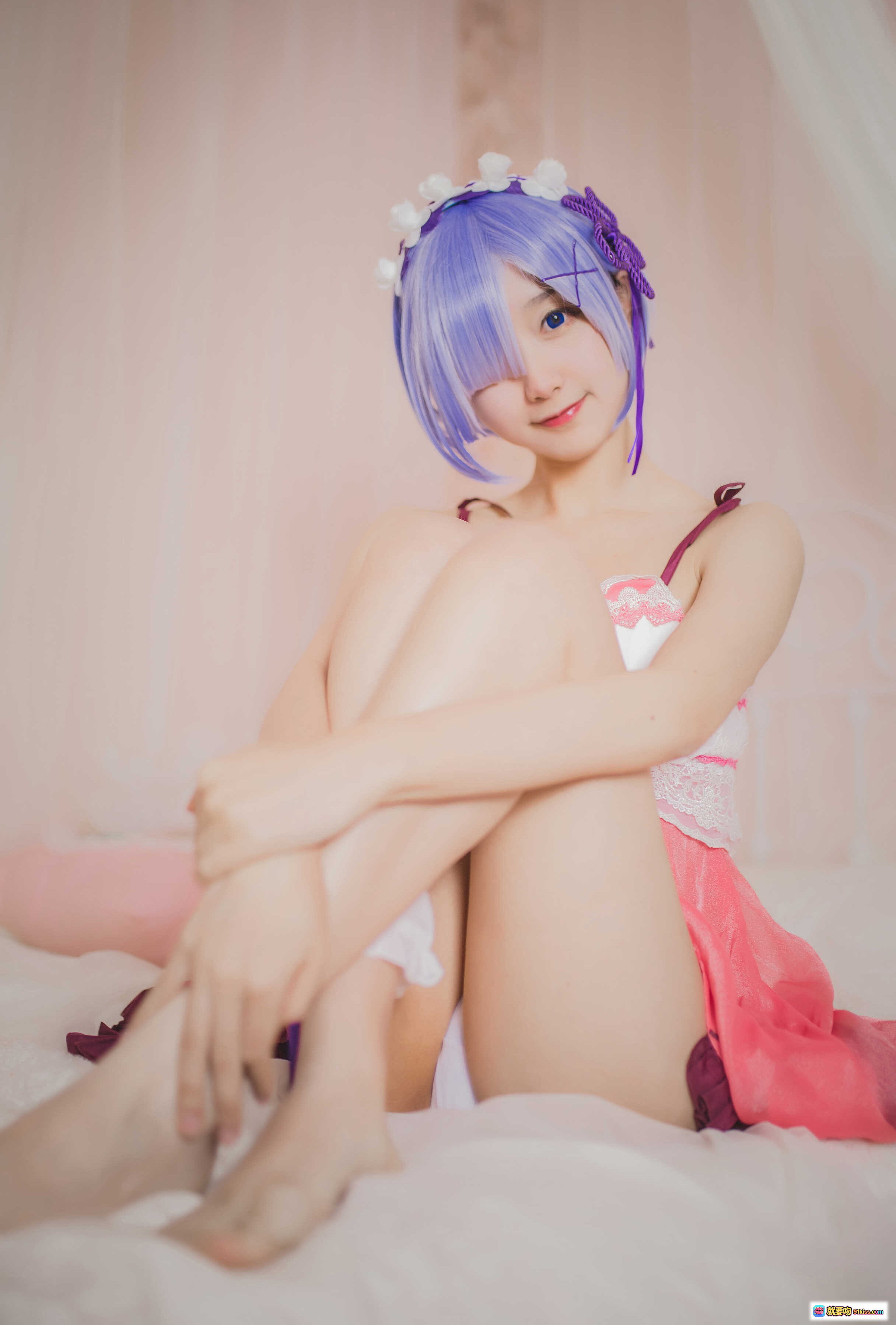 图片[7] - 木绵绵OwO NO.004 蕾姆睡衣Cosplay 24P高清写真 紫发少女粉白蕾丝内衣床照甜美私房图 - 就要吻