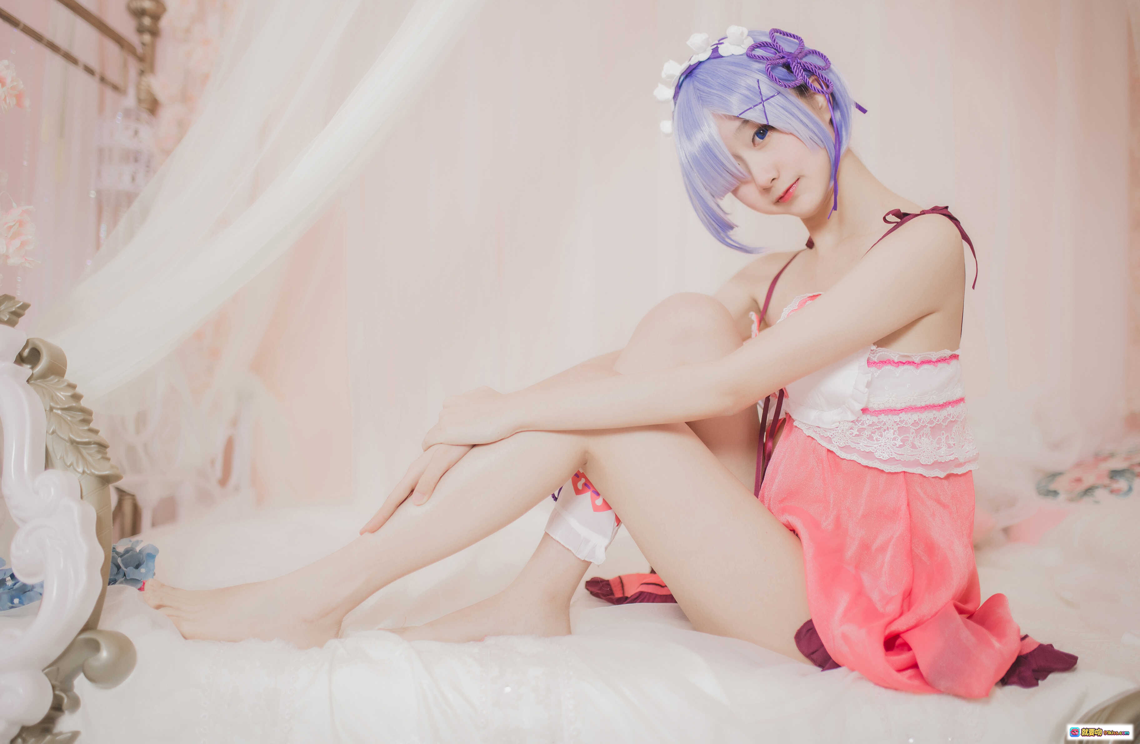 图片[10] - 木绵绵OwO NO.004 蕾姆睡衣Cosplay 24P高清写真 紫发少女粉白蕾丝内衣床照甜美私房图 - 就要吻