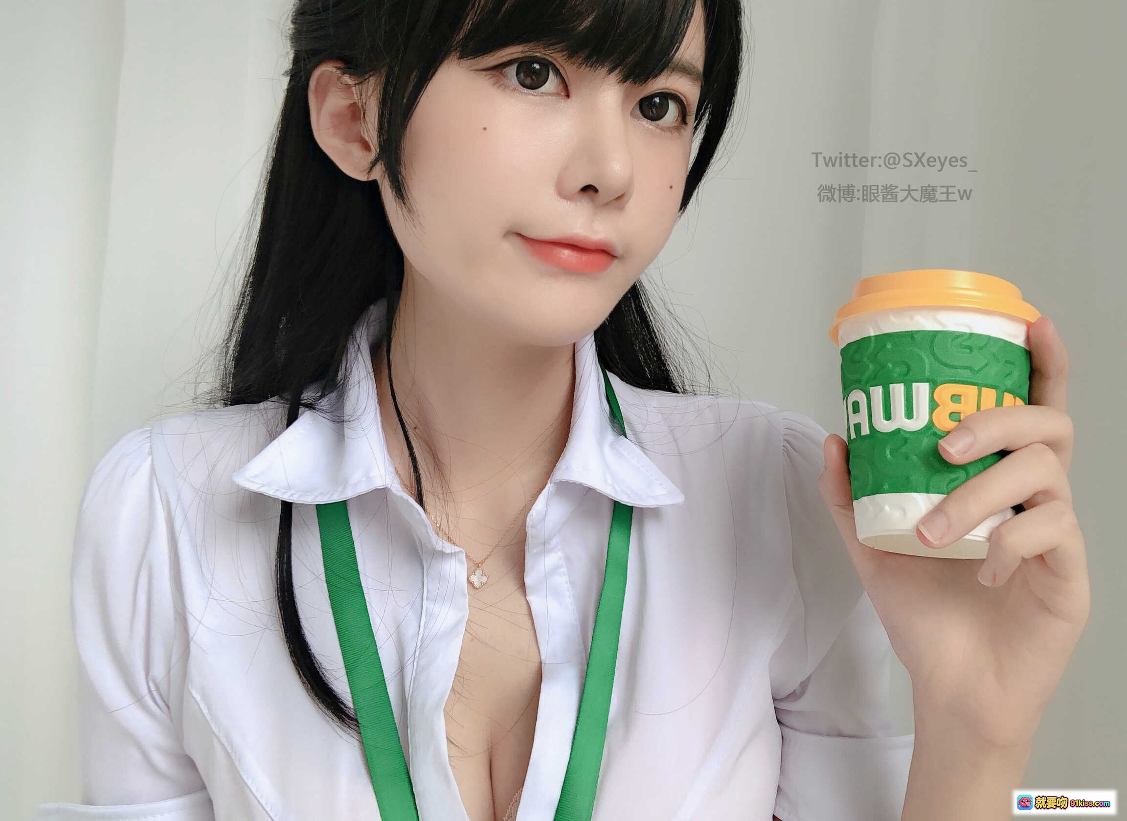 图片[7] - 眼酱大魔王w NO.014 黑丝OL猫耳写真 透明眼镜+皮项圈+浅灰针织衫 清新性感少女风 - 就要吻