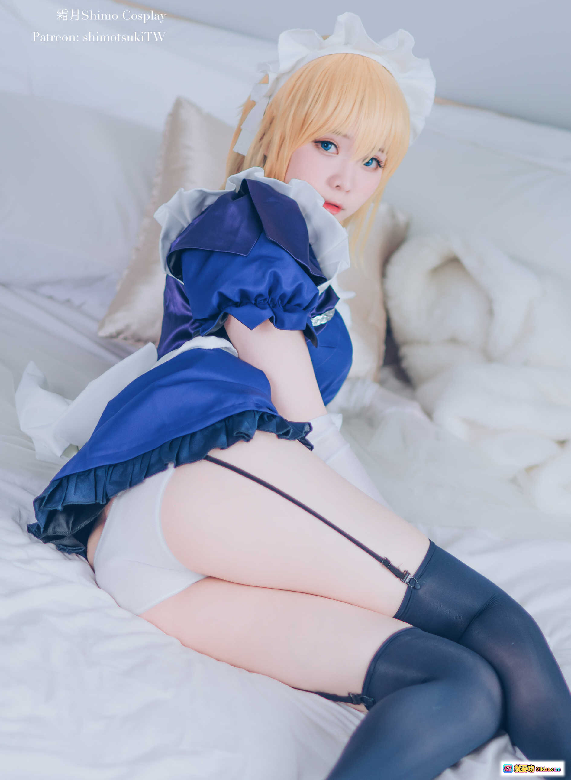 图片[6] - 霜月Shimo Cosplay贞德女仆装蓝白制服长发金发美少女写真NO.030高清15P - 就要吻