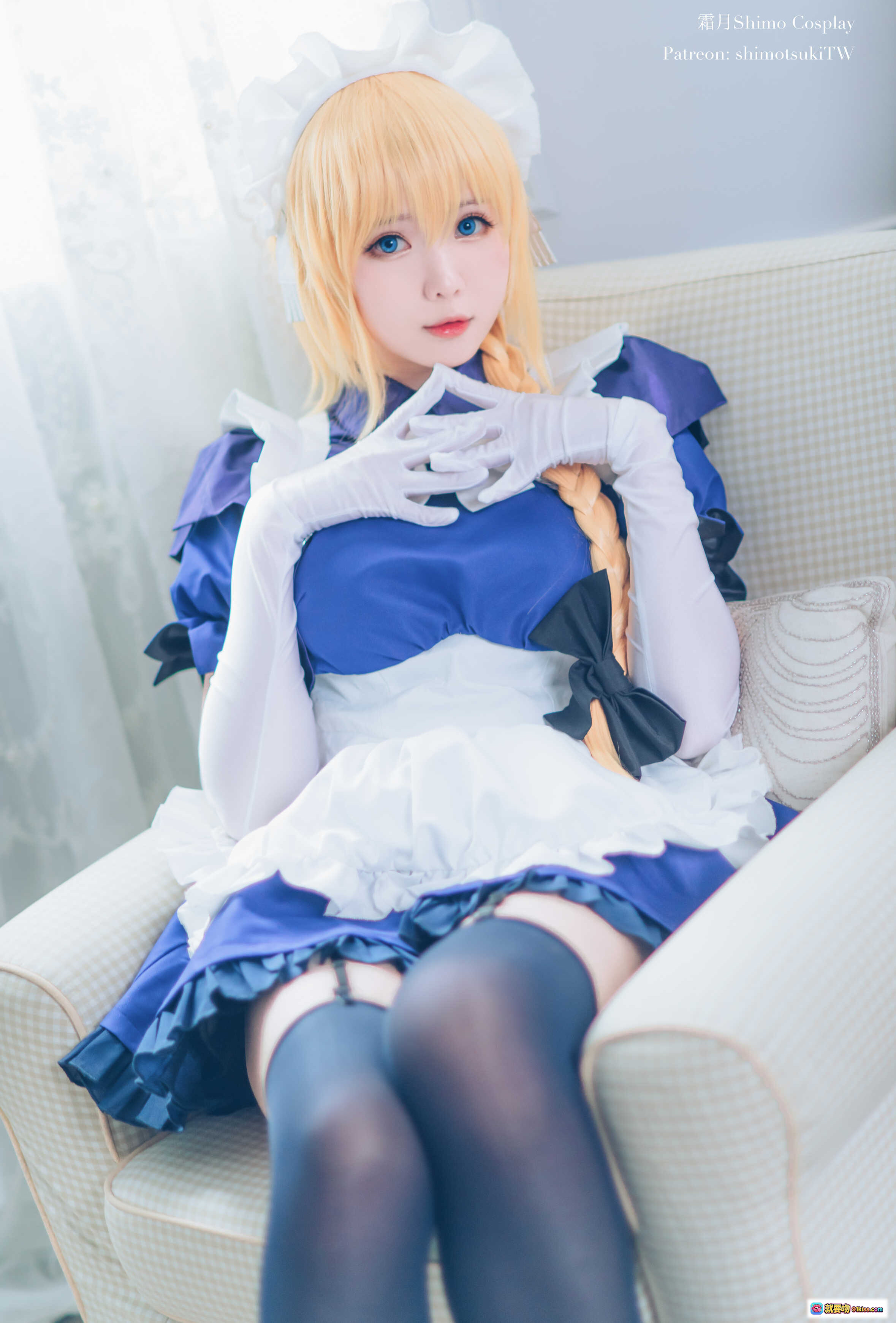 图片[7] - 霜月Shimo Cosplay贞德女仆装蓝白制服长发金发美少女写真NO.030高清15P - 就要吻