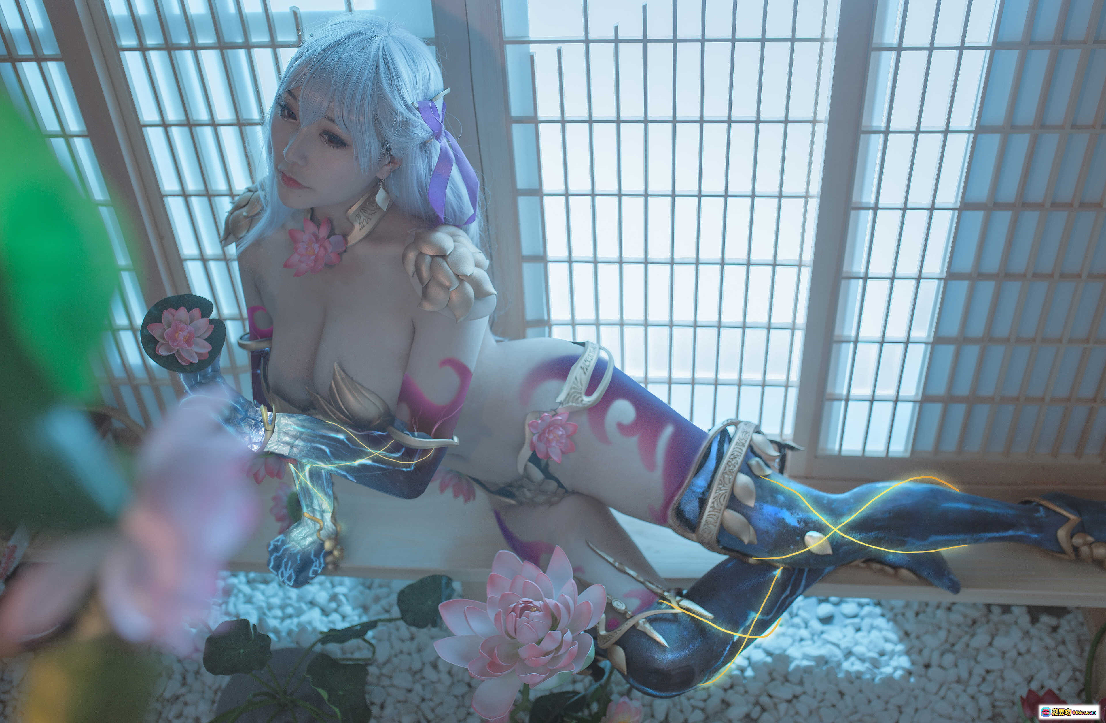 图片[1] - 三刀刀miido NO.020 伽摩 Cosplay 精美写真 19P 242MB 和风场景 花瓣装饰 蓝紫配色 高跟长靴 优雅姿态 - 就要吻