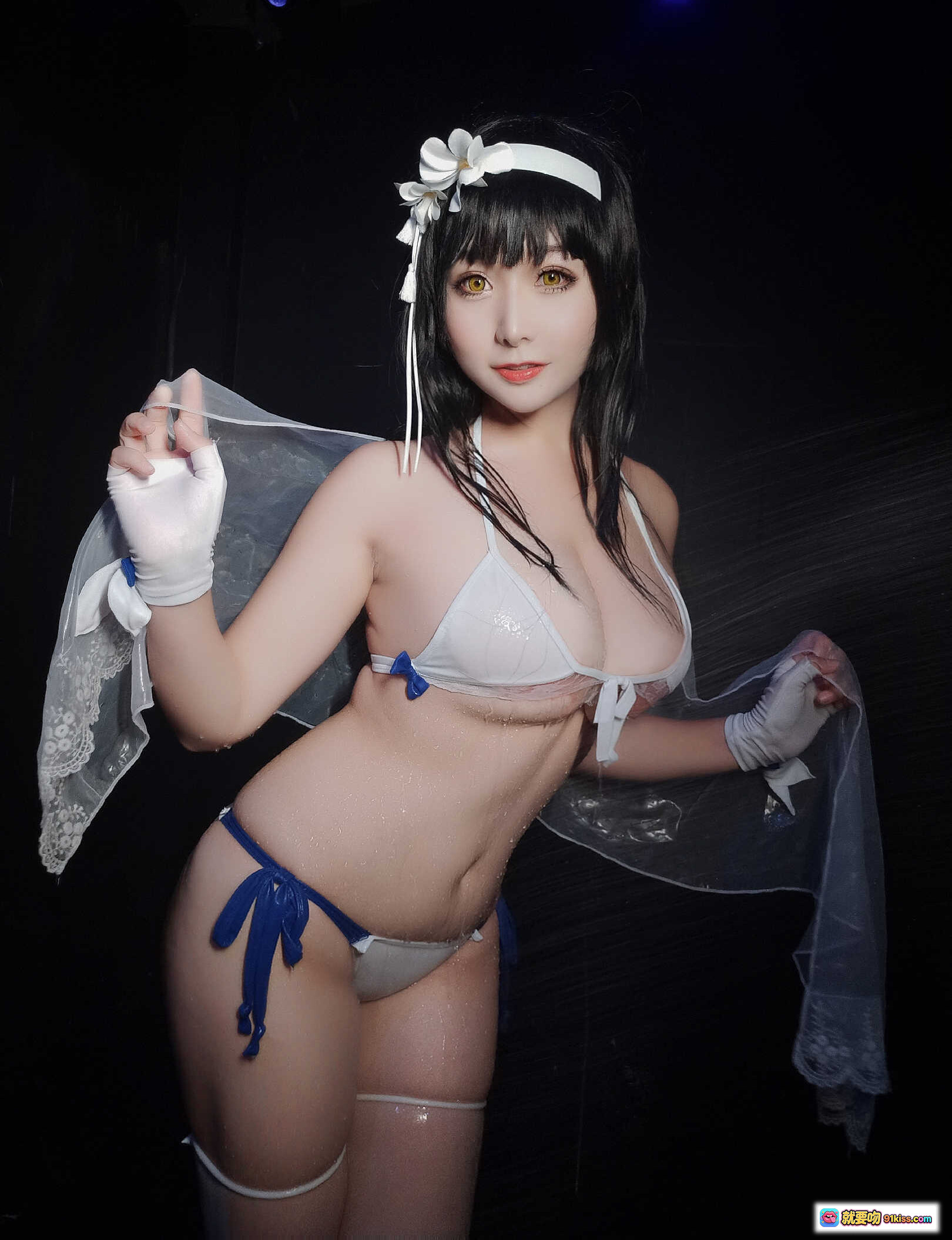 图片[9] - 三刀刀miido NO.002 95夏鸣蝉 cosplay写真 | 白色比基尼+透明内裤+花饰发带+手套美腿 | 25P高清图集 - 就要吻