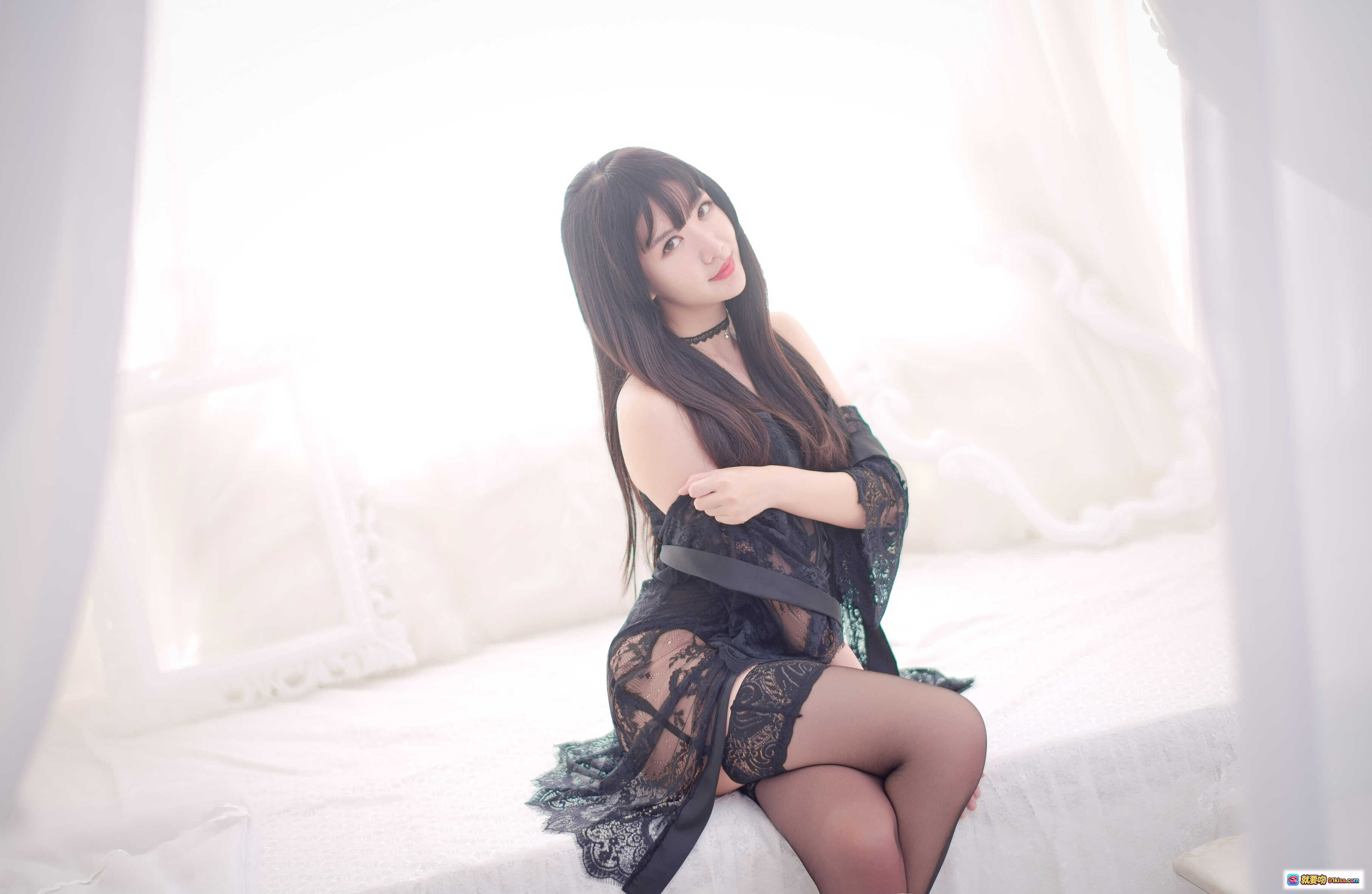 图片[5] - 源纱希喵喵喵NO.003黑色蕾丝内衣罩衫写真 17P高清美图 白纱帘私房性感诱惑 - 就要吻