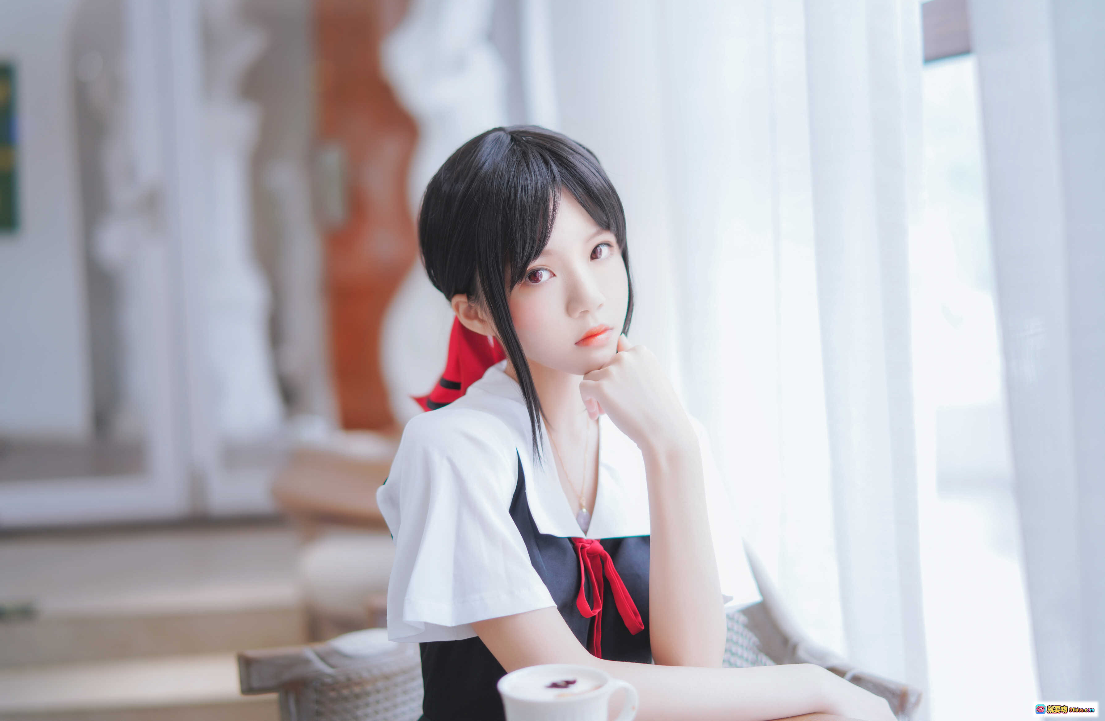 图片[10] - 桜桃喵039四宫辉夜cos写真 | 黑发红领结水手服少女 | 清新日系校园风 | 10P高清图集 - 就要吻