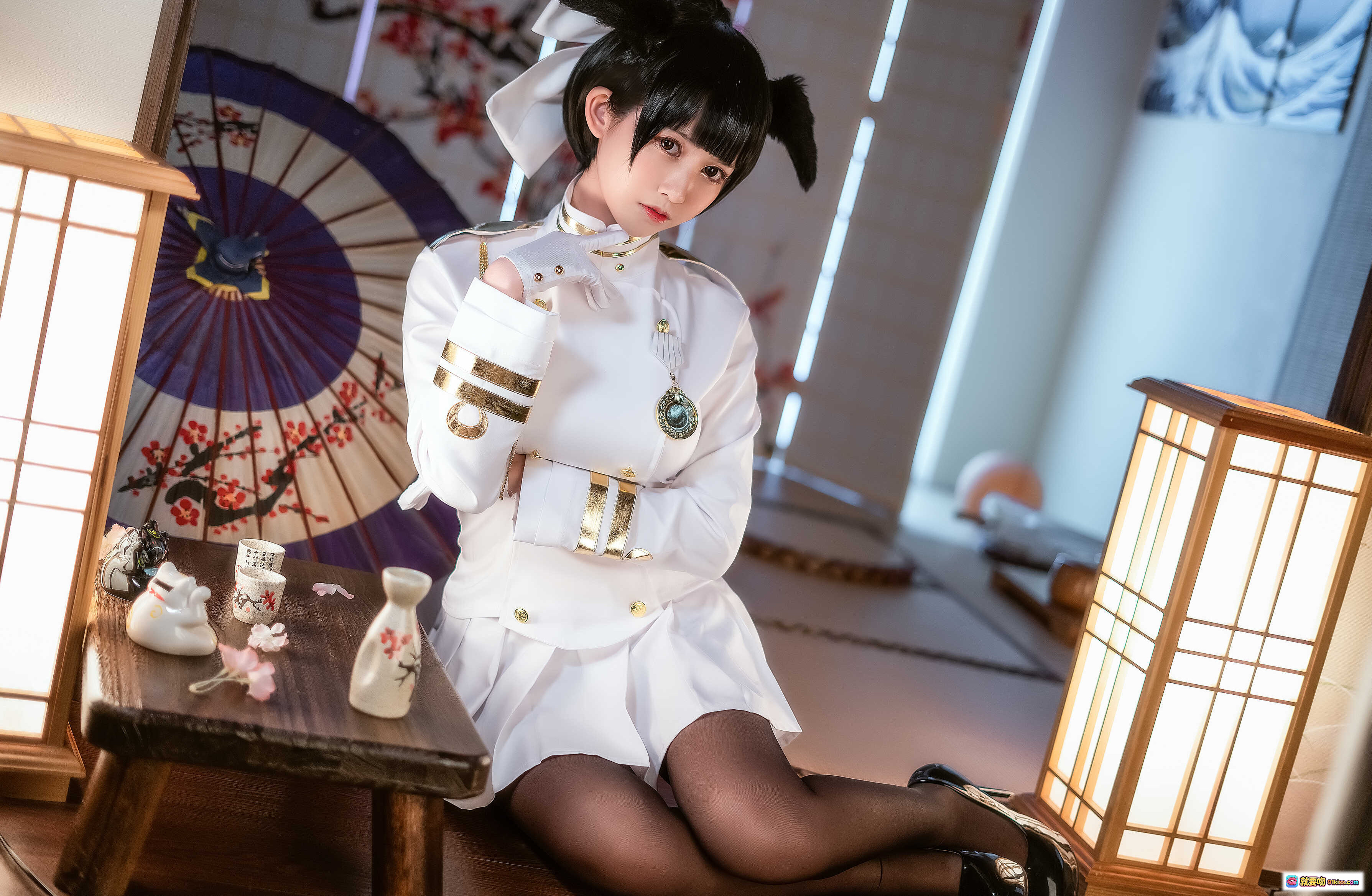 图片[7] - 鳗鱼霏儿NO.067双人本舰队服写真27P1GB 白色制服黑丝美腿蕾丝吊袜手套日系cosplay室内和风场景 - 就要吻