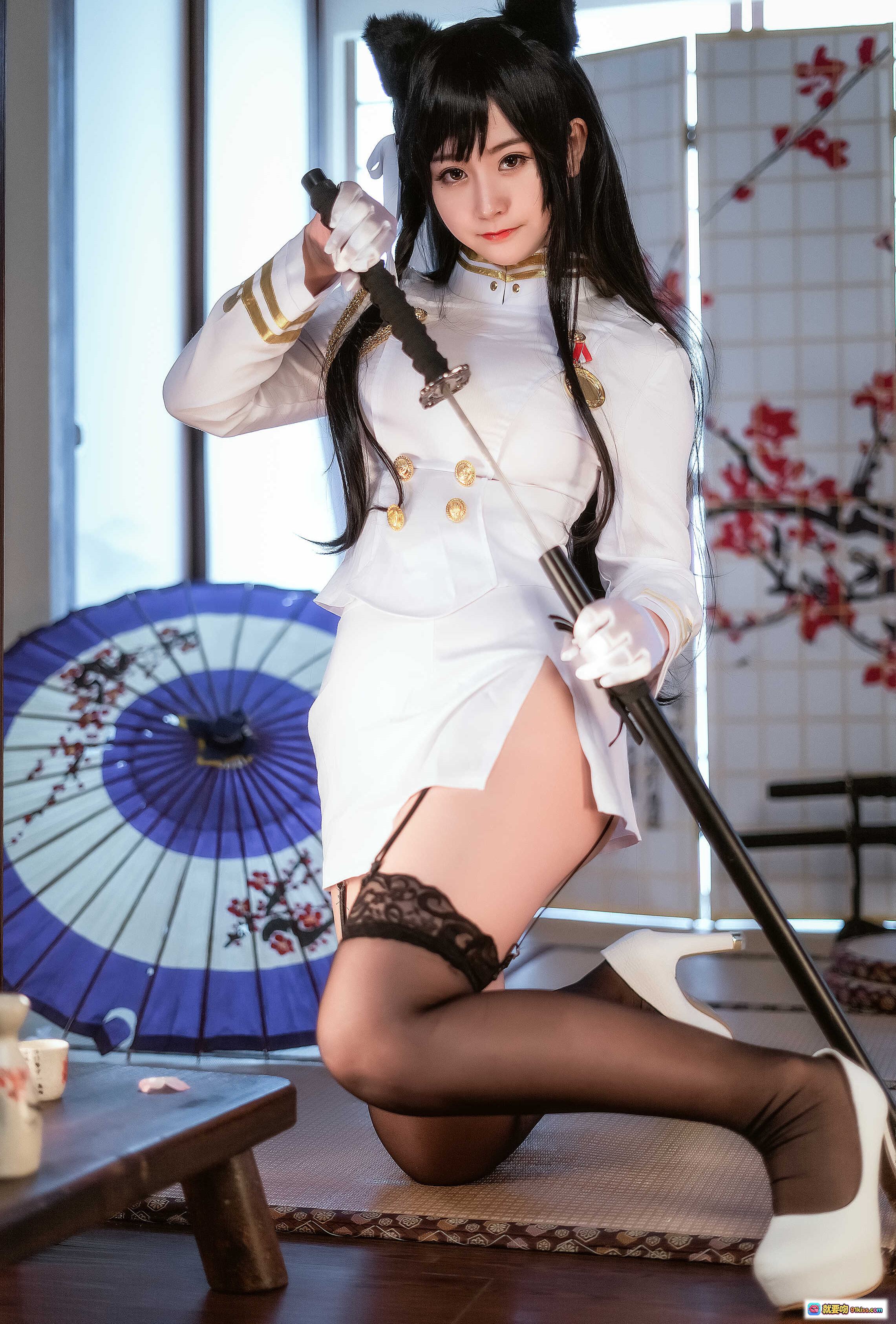 图片[8] - 鳗鱼霏儿NO.067双人本舰队服写真27P1GB 白色制服黑丝美腿蕾丝吊袜手套日系cosplay室内和风场景 - 就要吻